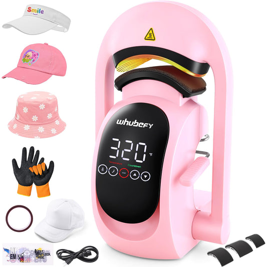 Whubefy Auto Hat Heat Press Machine, 3-in-1 Hat Press Heat Machine for Caps with 3 Platens, Blank Cap, Gloves, Automatic Open/Release, Heat Transfer Cap Heat Press HTV Iron On for Vinyl, Sublimation
