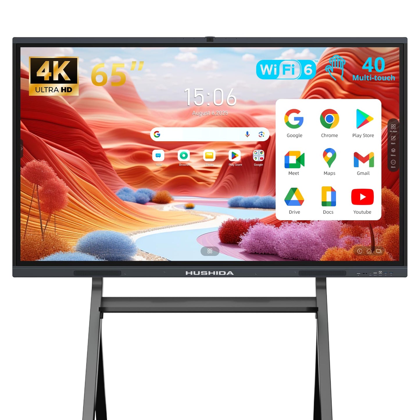 65" Smart Board Google EDLA-Certified 4K Interactive Whiteboard SmartBoard for Classroom & Office Business, Android 14 Touchscreen with 13MP AI Camera 8G RAM+64G ROM, 40-Points, Wall Mount Included
