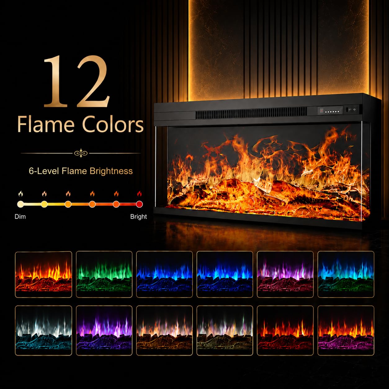 97" Farmhouse Fireplace TV Stand for TVs Up to 100", Entertainment Center with 36" 3-Sided Glass Electric Fireplace, 12 Flame Colors & LED Light Modes, Media Console for Living Room, White