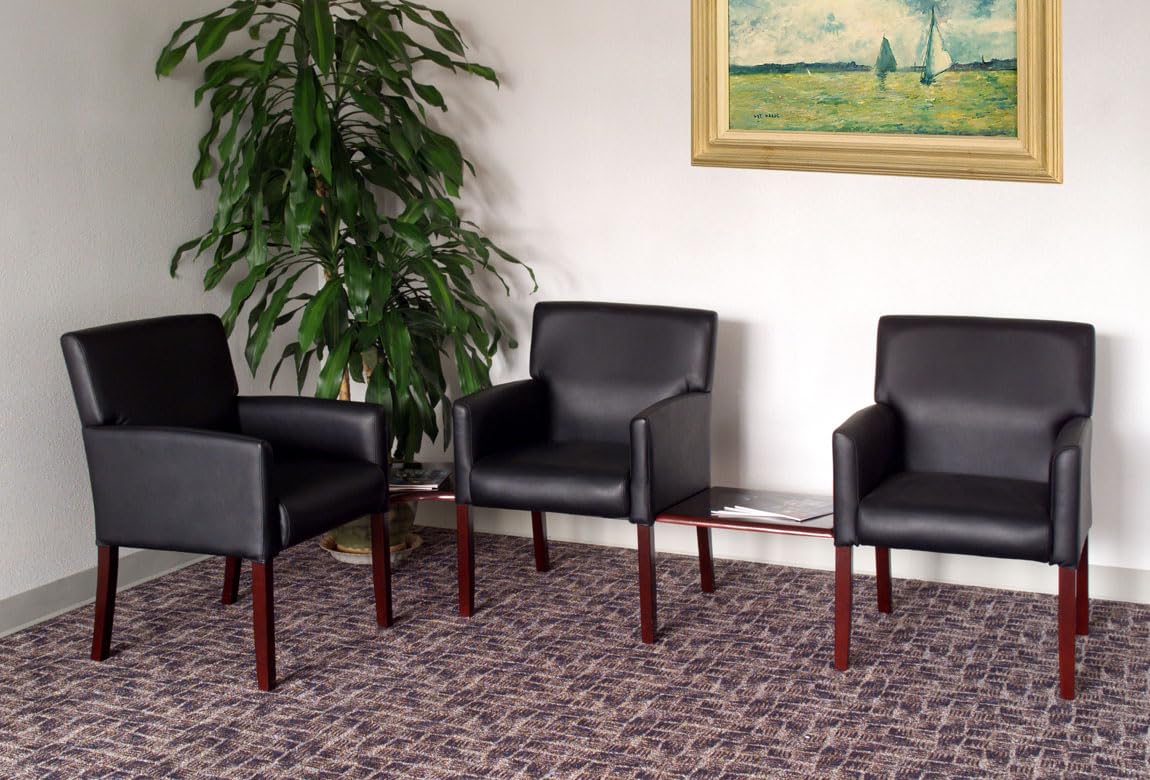 Boss Office Products Reception Box Arm Chair with Mahogany Finish in Black (B629M)