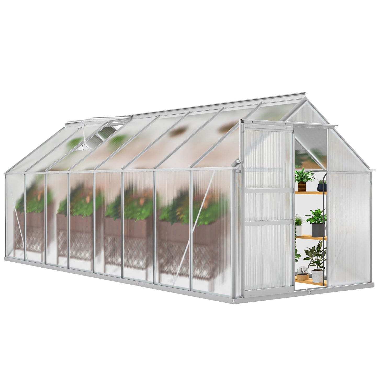 DWVO 6x16FT Polycarbonate Greenhouse Heavy Duty Green Houses Outdoor Aluminum Greenhouses with Sliding Doors Vent Window Walk-in Greenhouse Large Sun House for Garden Backyard, Matte Sliver