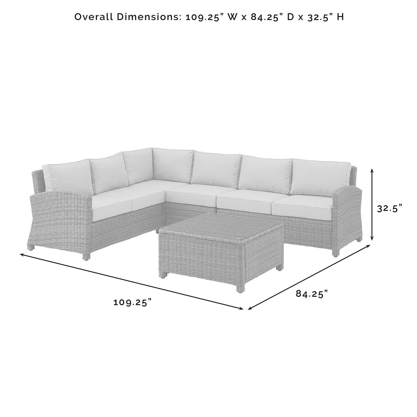 Crosley Furniture Bradenton 5-Piece Outdoor Sectional Sofa Wicker Conversation Patio Furniture Set for Deck, Brown with Gray Cushions