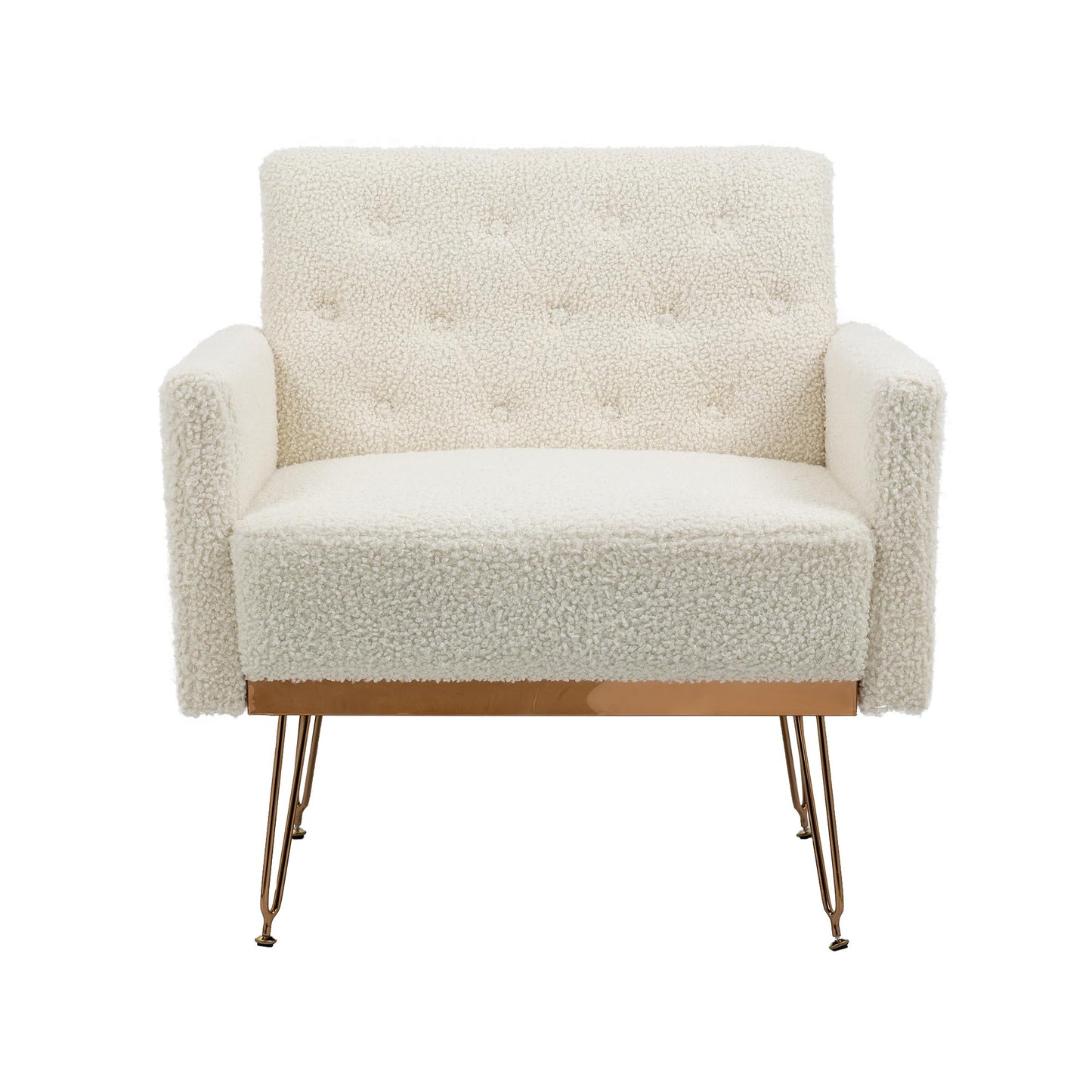 KEIKI Small Teddy Accent Chair, 31 Inch Modern Tufted Upholstered Armchair with Metal Leg, Comfortable Single Sofa Side Reading Chairs, Comfy Arm Chair for Bedroom Living Room, Easy Assembly, White