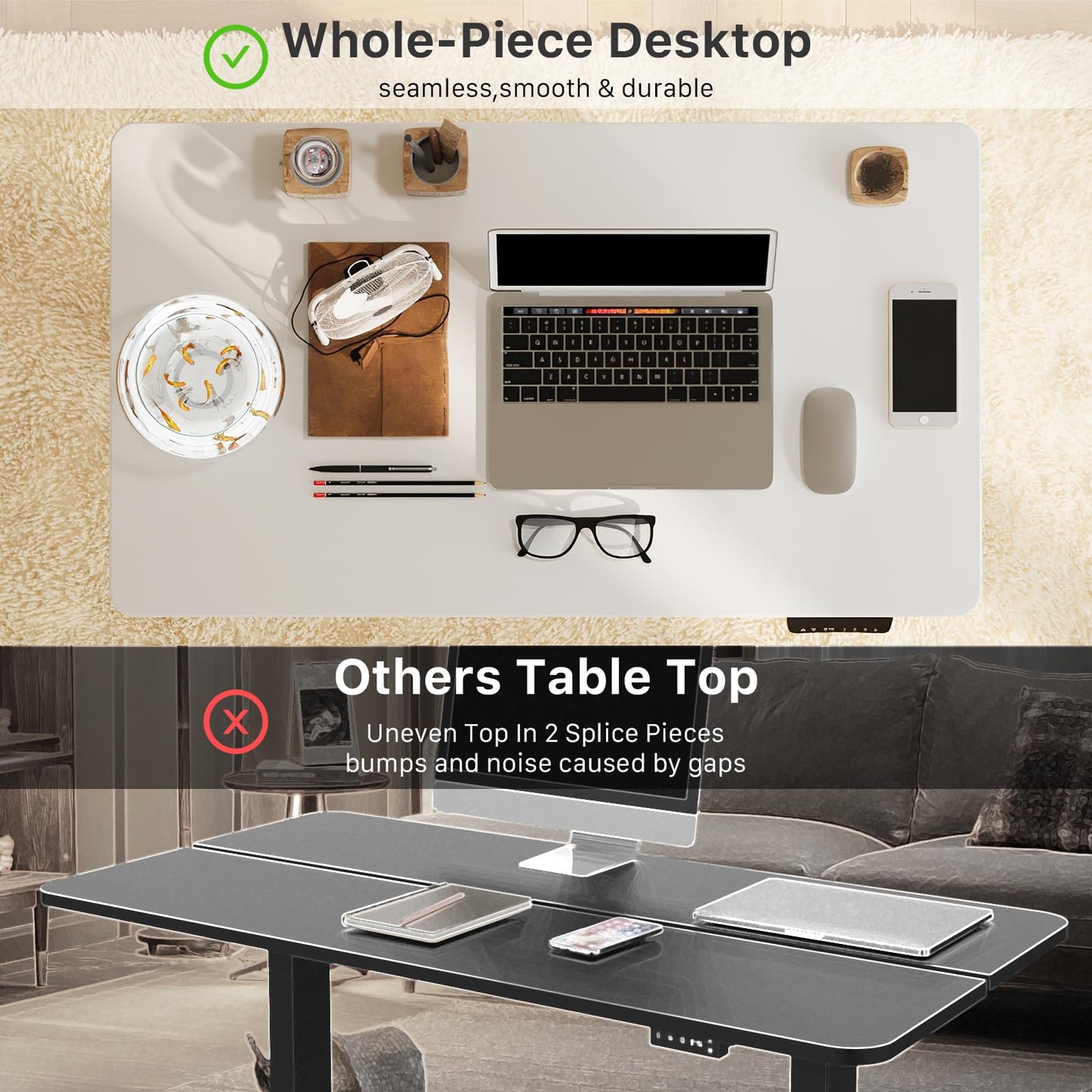 JOY worker Small Electric Standing Desk, 40" x 20" Whole Piece Height Adjustable Desk with Memory Controller, White Sit to Stand Desk Workstation for Home Office