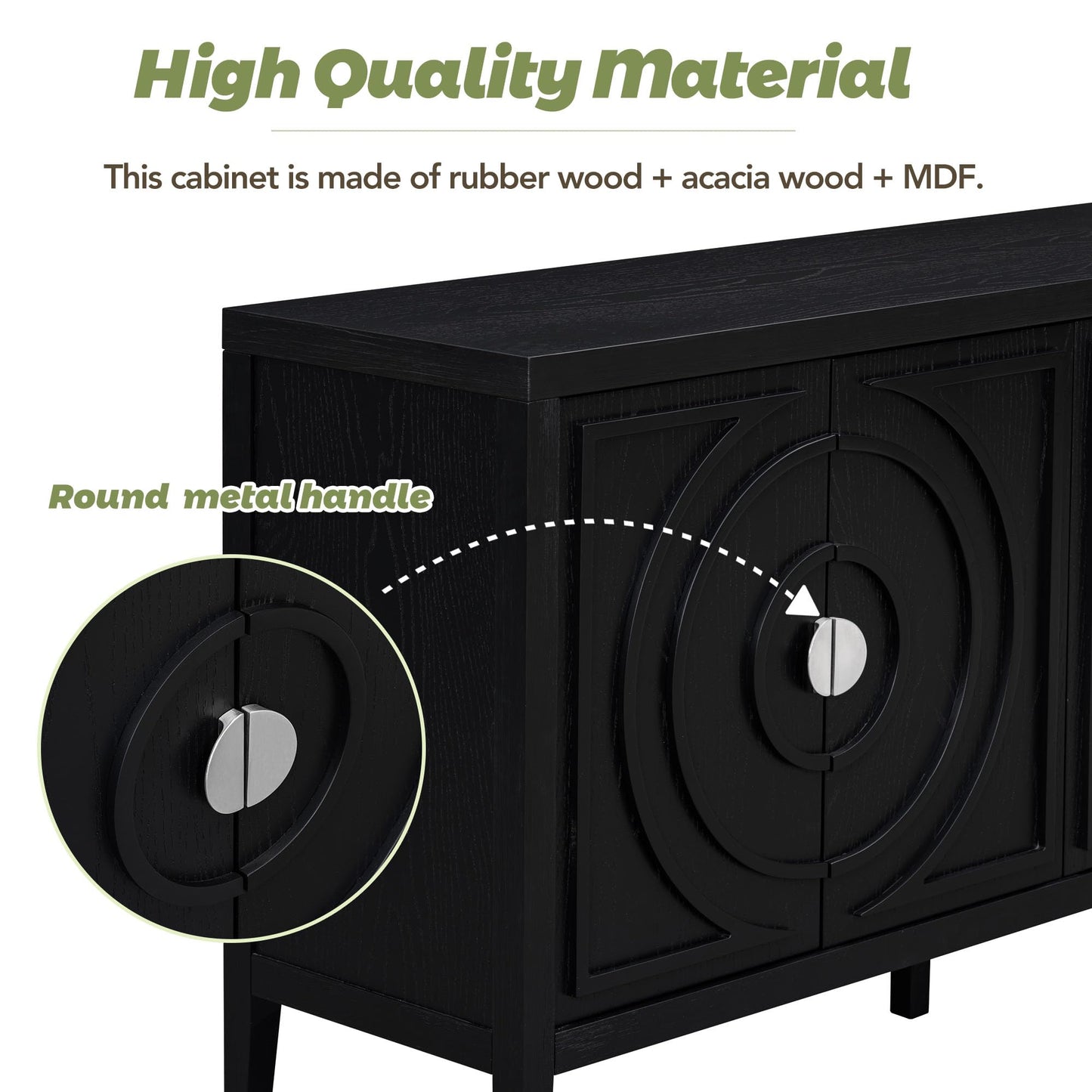 Merax Modern Rustic Wood Buffet Sideboard with Storage Shelf, 4 Doors Coffee Bar Cabinet TV Stand for Bedroom Living Room Dinning Room Kitchen Black