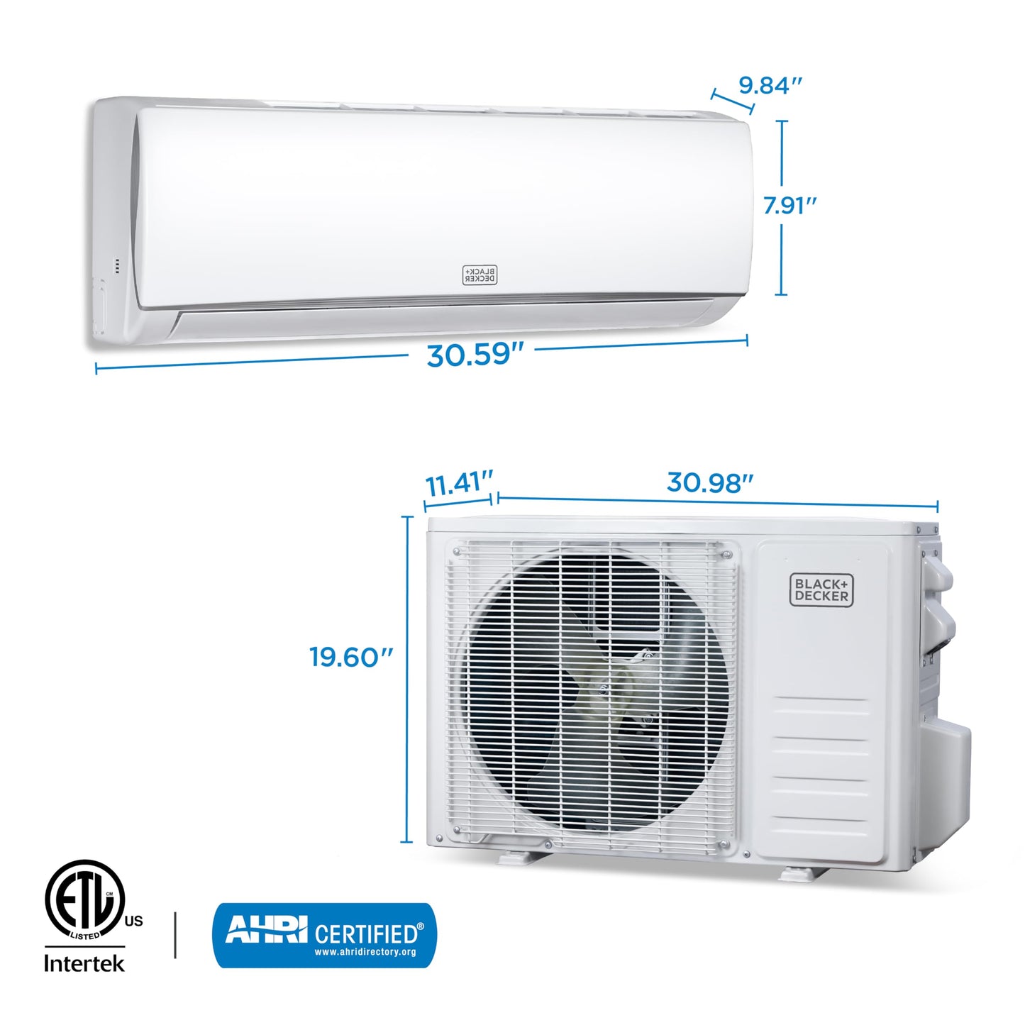 BLACK+DECKER 11,500 BTU Smart Mini Split Air Conditioner with Heat, Inverter Compressor, Wi-Fi, Voice Control, 17 SEER2, 4-in-1 AC Unit, App Available, Remote, 115V, BSA1115TC, White