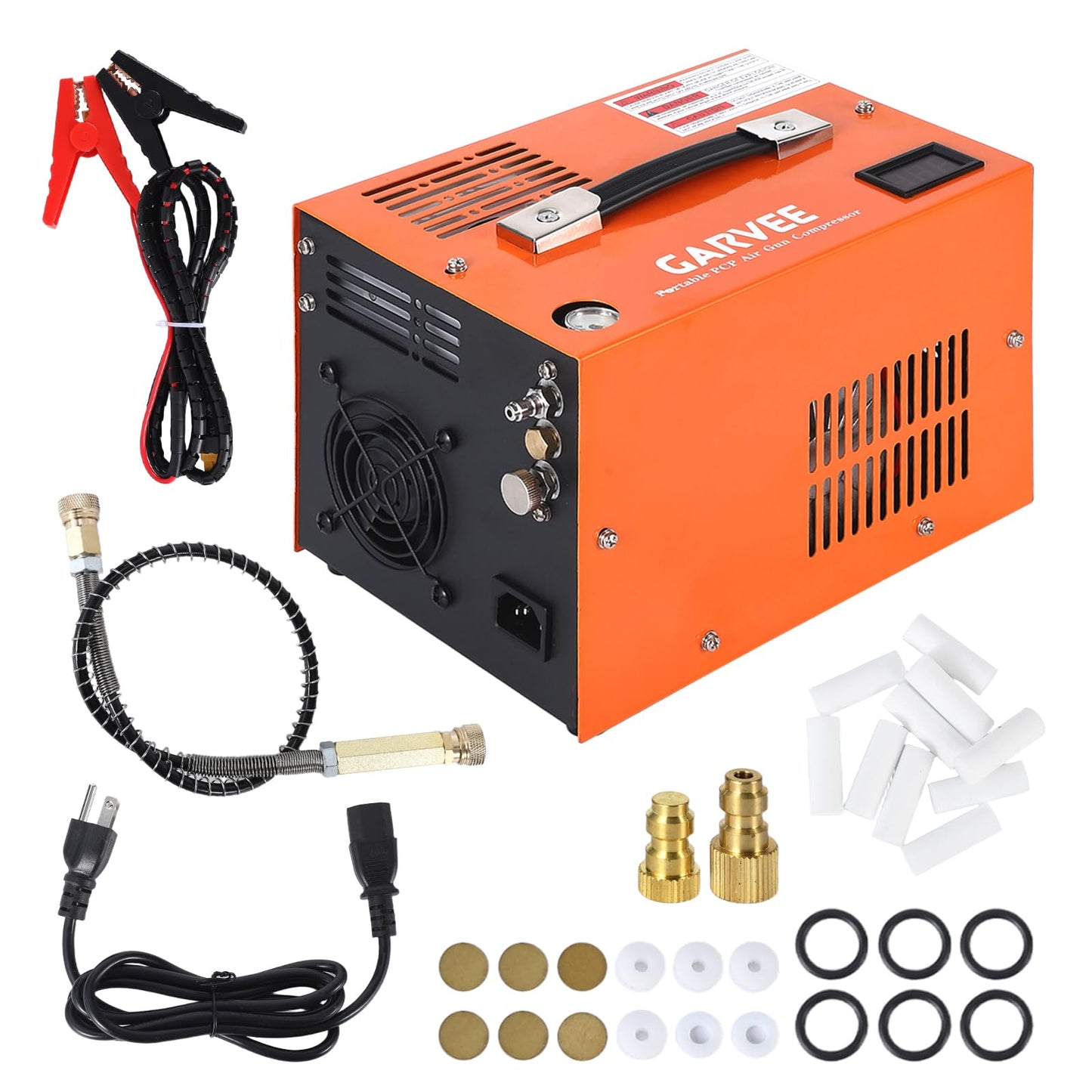 PCP Air Compressor, 4500PSI/30Mpa, 300W Oil-Free Fast Fill Pump with Built-in Manual-Stop, Dual Power 12V DC & 110V/220V AC, Portable Air Pump for Airguns, Air Rifle, Paintball, HPA Tanks(Compact)