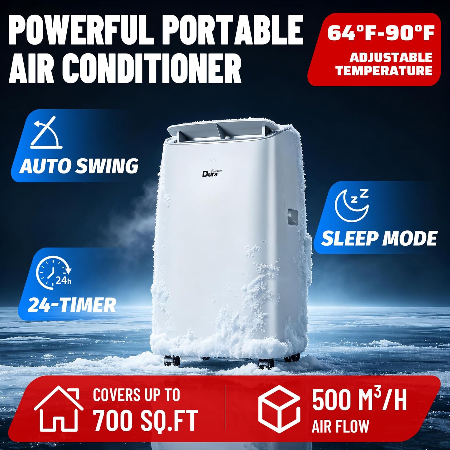 DuraComfort 14,000 BTU Portable Air Conditioner for Rooms up to 700 Sq.Ft, 3-in-1 Portable AC Unit with Cooling, Fan & Dehumidifier, Remote Control and Window Installation Kit