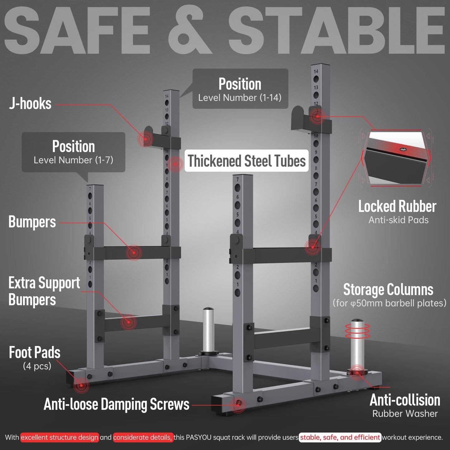 PASYOU Adjustable Squat Power Rack, Multifunction Squat Rack Heavy-Duty Stand, Weight Rack Stand, Push Up Strength Training Dumbbell Rack for Home Gym Equipment, Weight Benches, Max Load 1800 LBS