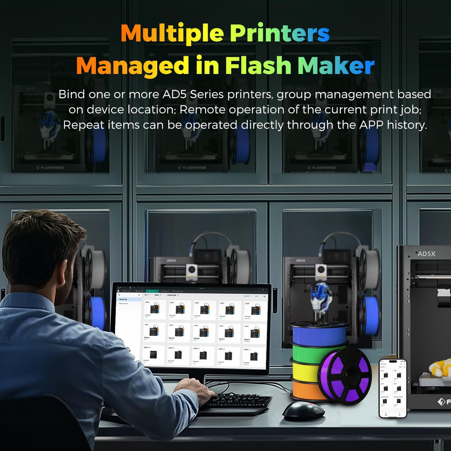 FLASHFORGE AD5X Multi-Material 3D Printer 4-Color Printing, 600mm/s Speed 1-Click Print with DIY IFS Creations, Full-Auto Calibration & Filament Backup, AD5X- Multi-Color Productivity Booster
