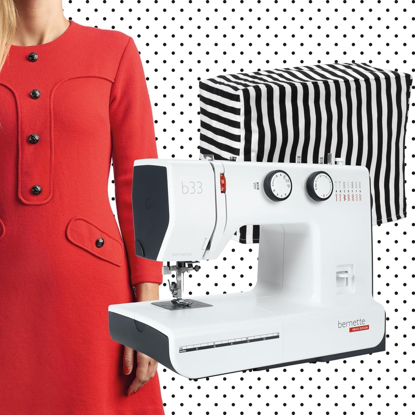 Bernette B33 Swiss-Designed Mechanical Sewing Machine | 15 Stitches, Semi‑Automatic Needle Threader, 5 mm Stitch Width, 2‑Step Presser Foot Lift, Manual Thread Cutter