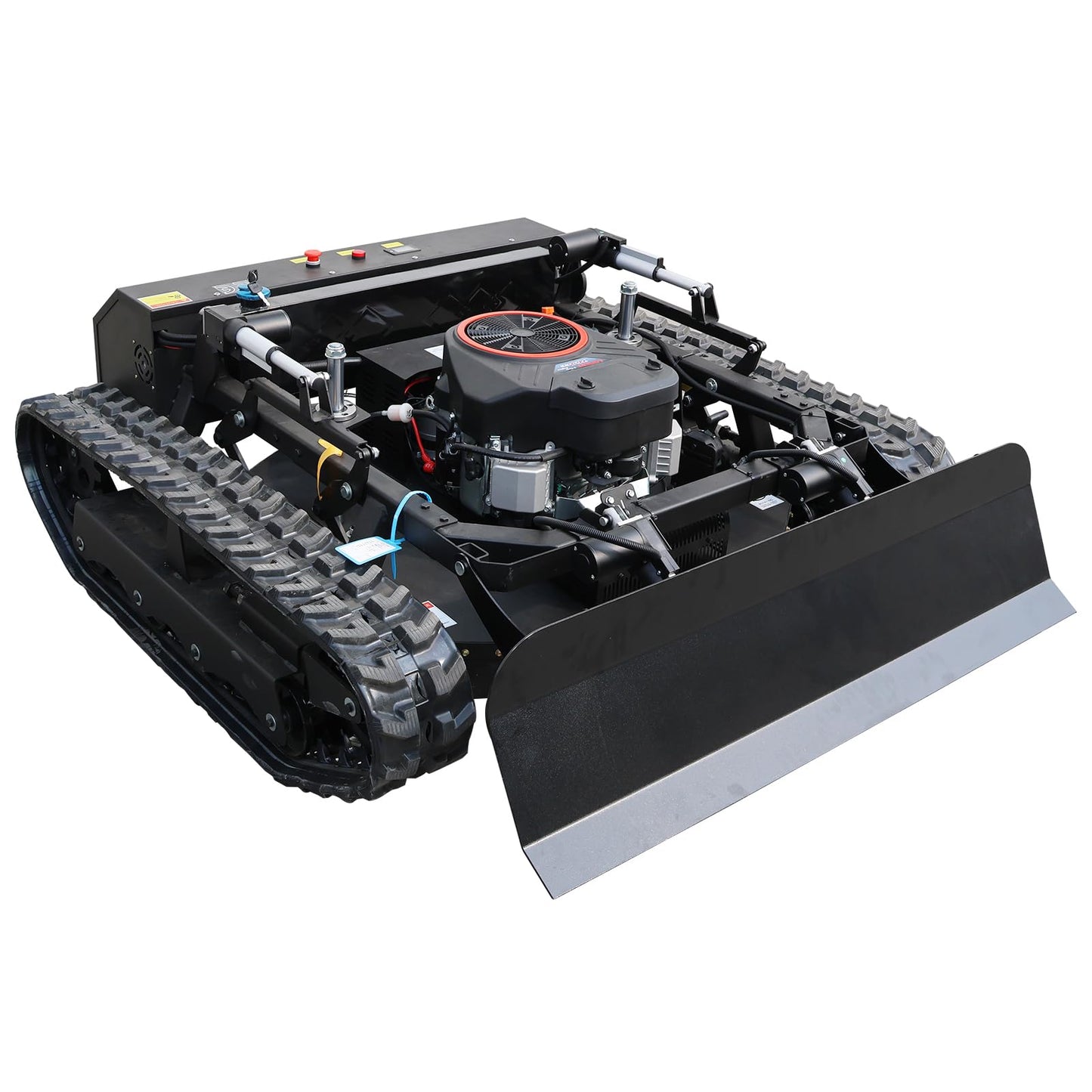Remote Control Lawn Mower, 25HP Oil-Electric Hybrid Crawler Track Mower,100m Range, 35" Cutting Width, Adjustable Height RC Robotic Lawn Mower for Slope Climbing with Snowplow (gey)