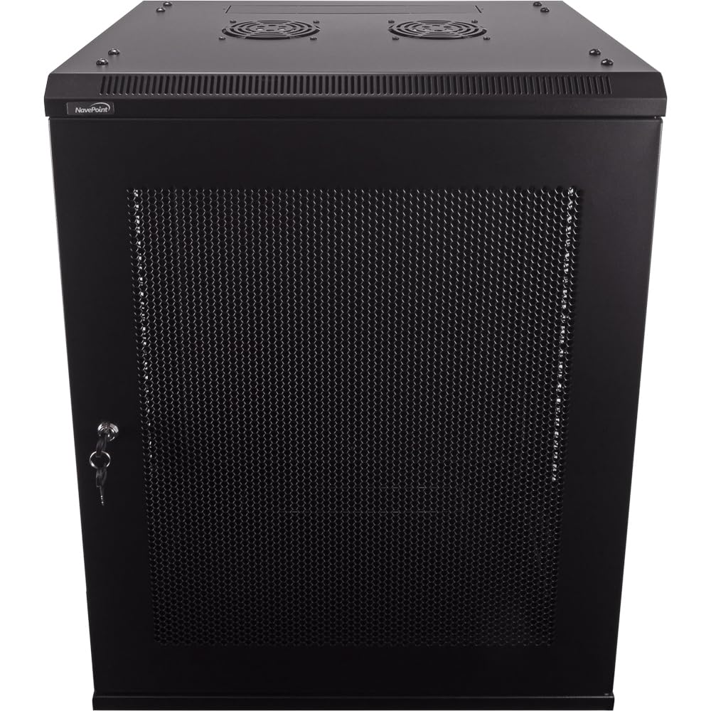 NavePoint 15U Server Rack Enclosure - 17.7” Deep, Wall Mount Network Cabinet with Locking Perforated Door, 19” IT Equipment Compatible, Network Rack, Removable Side Panels, Black