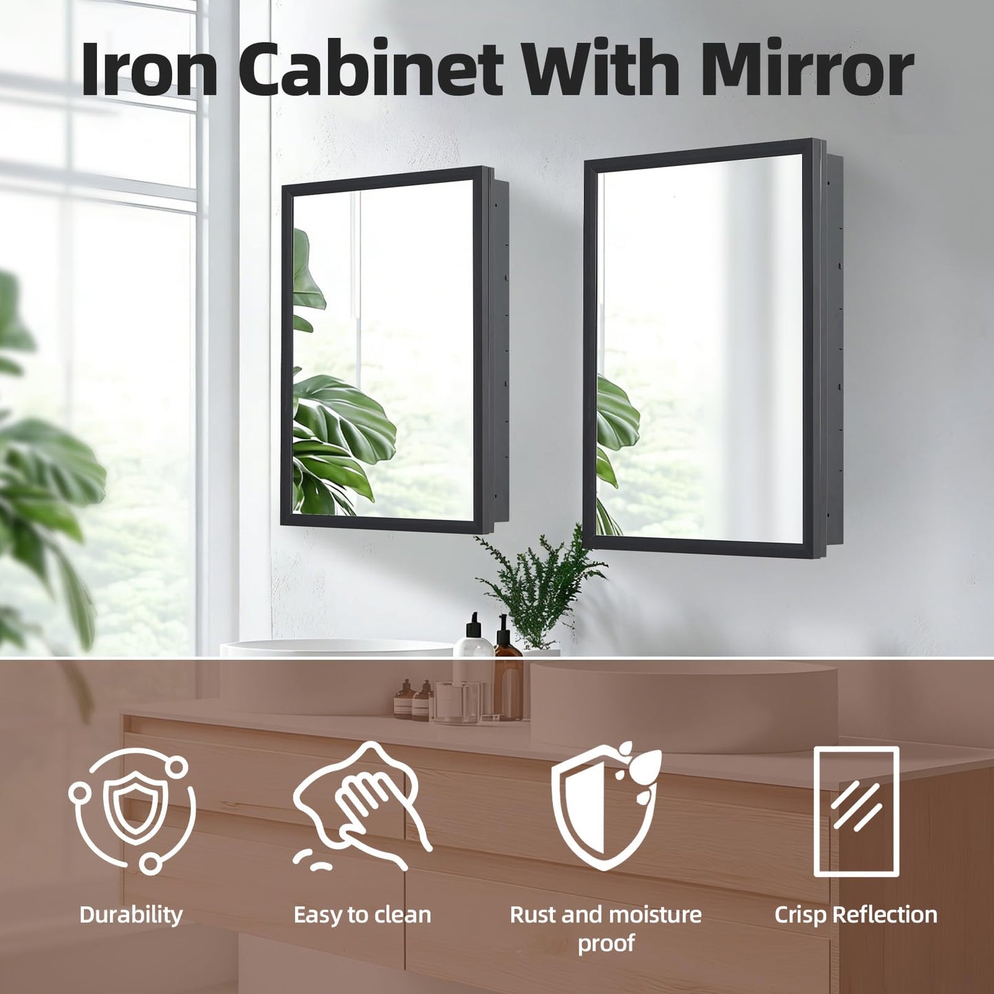 24"x30" Medicine Cabinet Mirror with Large Capacity,Black Metal Mirror Cabinet and Iron Medicine Cabinet for Bathroom,Recessed(22.85"x28.85") or Surface Wall-Mounted(24"x30") Bathroom Vanity Mirror
