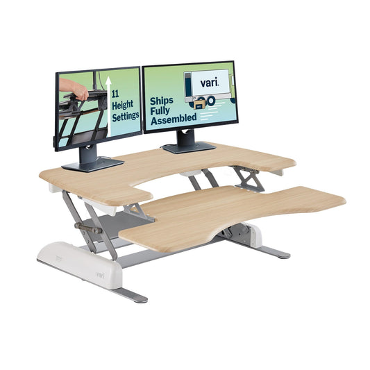Vari VariDesk Pro Plus 36 Standing Desk Converter – 11 Height Settings + Spring Lift, 2 Tier Design, Keyboard Tray, Fits Desktops 36” Wide x 26.5" Deep – Delivers Fully Assembled (Light Wood)
