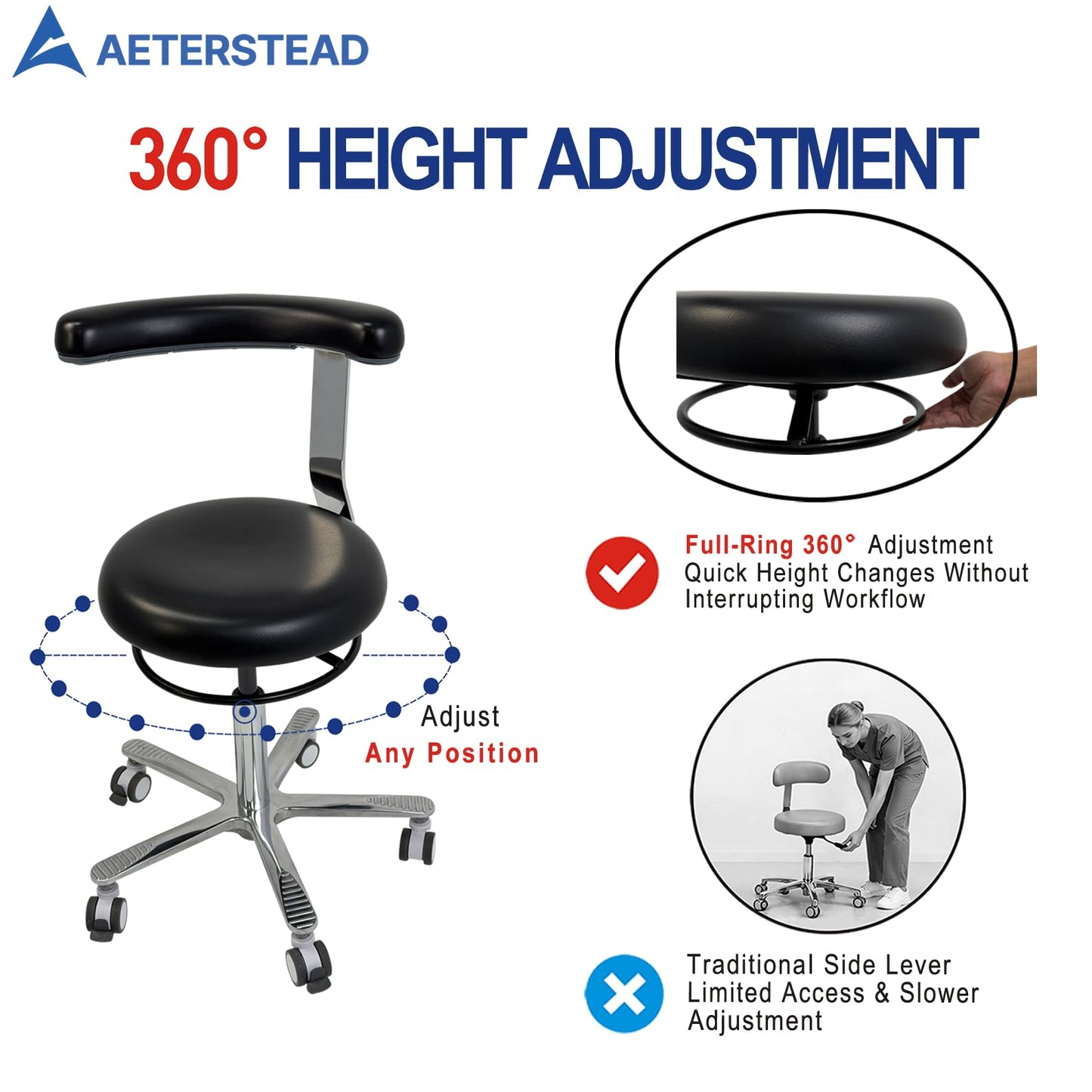 AETERSTEAD Heavy Duty Dental Assistant Stool Chair