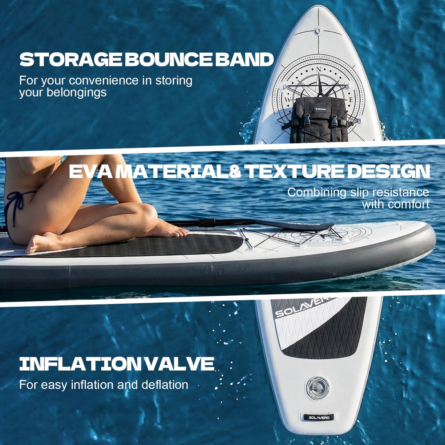 SOLAVERO 10'6'' Stand Up Inflatable Paddle Board with Premium SUP Accessories, Anti-Slip EVA Deck for Youth & Adults of All Skill Levels, Paddleboard for Fishing, Yoga & Surfing