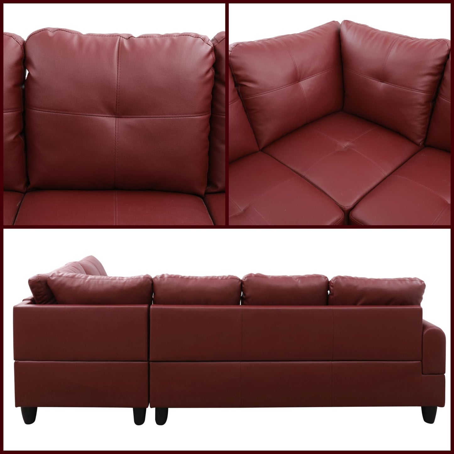 Trygoal 97" L Shaped Couch Sectional Couches with Chaise and Storage Ottoman, 3 Pieces Modular Convertible Sofa for Living Room Furniture Sets and Small Apartment Faux Leather, Ruby