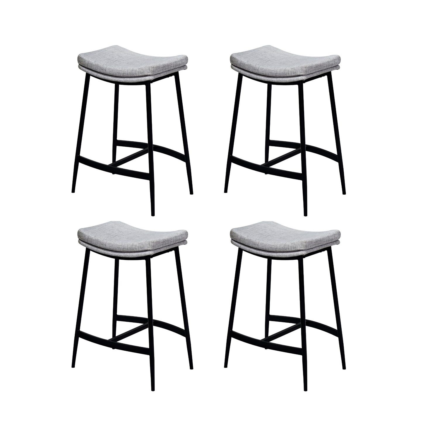 Arlo Modern Backless Upholstered Kitchen Counter Bar Stool with Double-Layered Saddle Seat and Black Metal Base, Grey/Matte Black, Set of 4