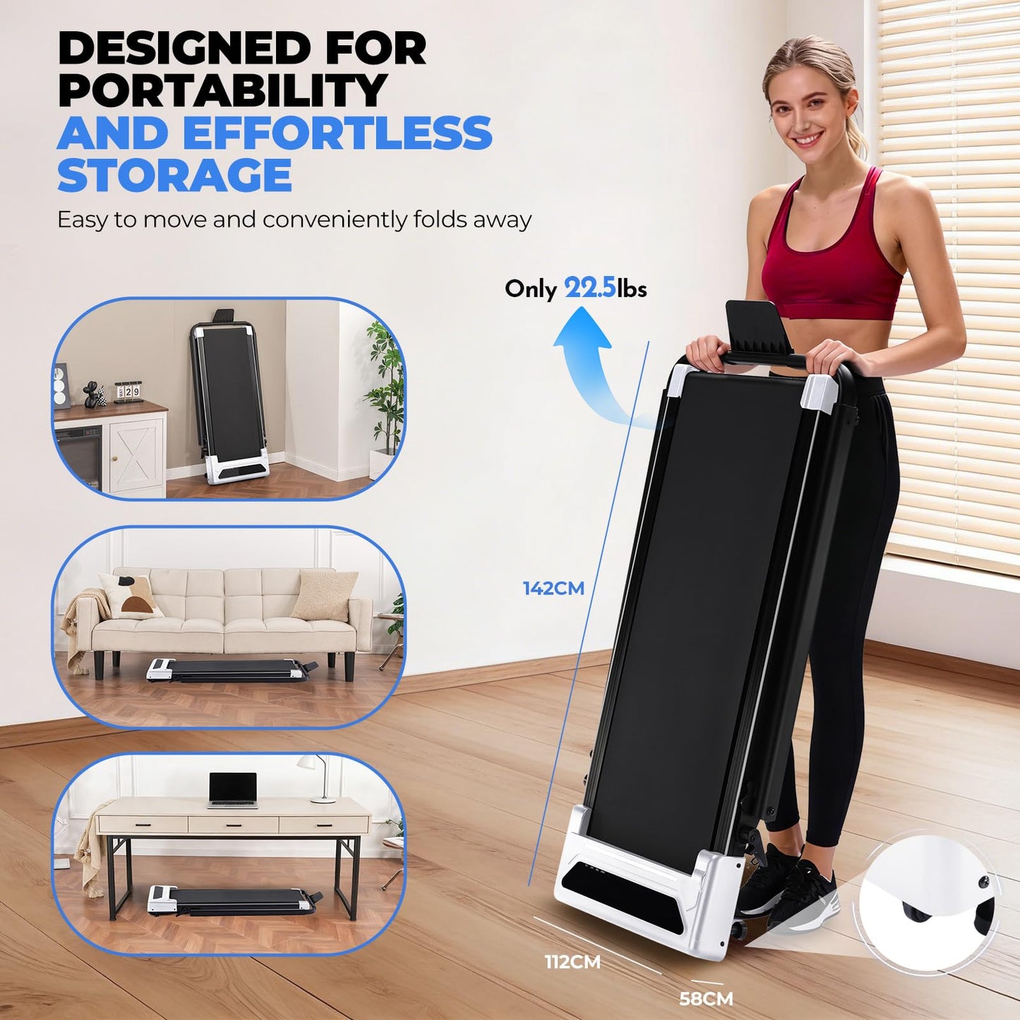 GTRACING Walking Pad with Incline & Height-Adjustable Handlebar, 5-in-1 Foldable Treadmill for Home & Office, Portable Under Desk Treadmill 350LB with Remote Control LED Display, White