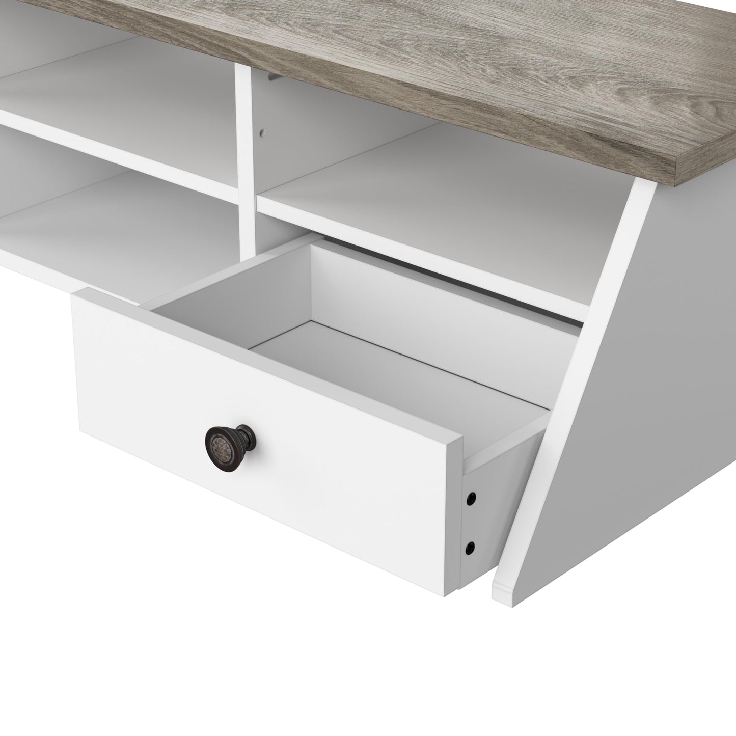 Bush Home Mayfield 60W L Shaped Computer Desk with Desktop Organizer in Pure White and Shiplap Gray