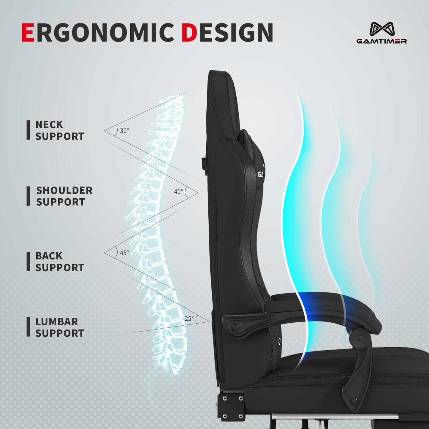 Gamtimer Gaming Chair with Footrest, Ergonomic Computer Chair, PU Breathable Material with Headrest and Lumbar Support, Suitable for Silla Gamer and Adults (White)