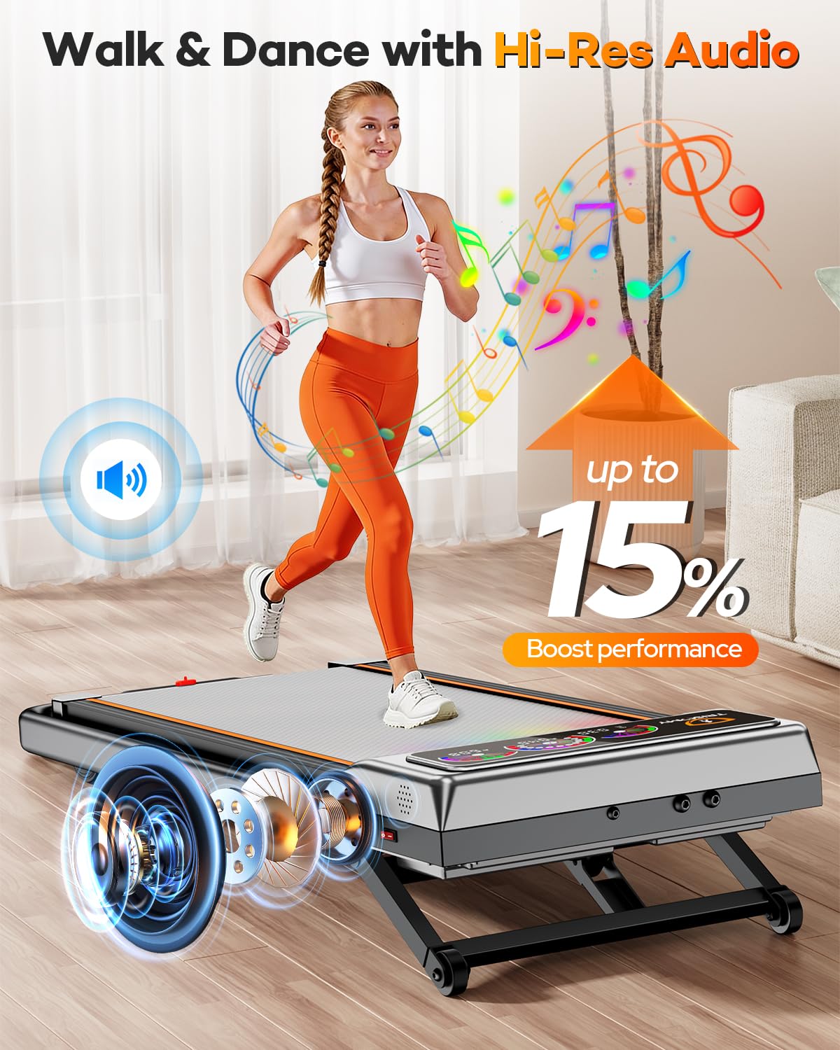 Walking Pad with 15% 12-Level Auto Incline & Handle Bar, Trisomy Foldable Under Desk Treadmill, 450 LBS Capacity Treadmills for Home Hiking with UI Screen, Bluetooth Speaker, Remote, RGB Light
