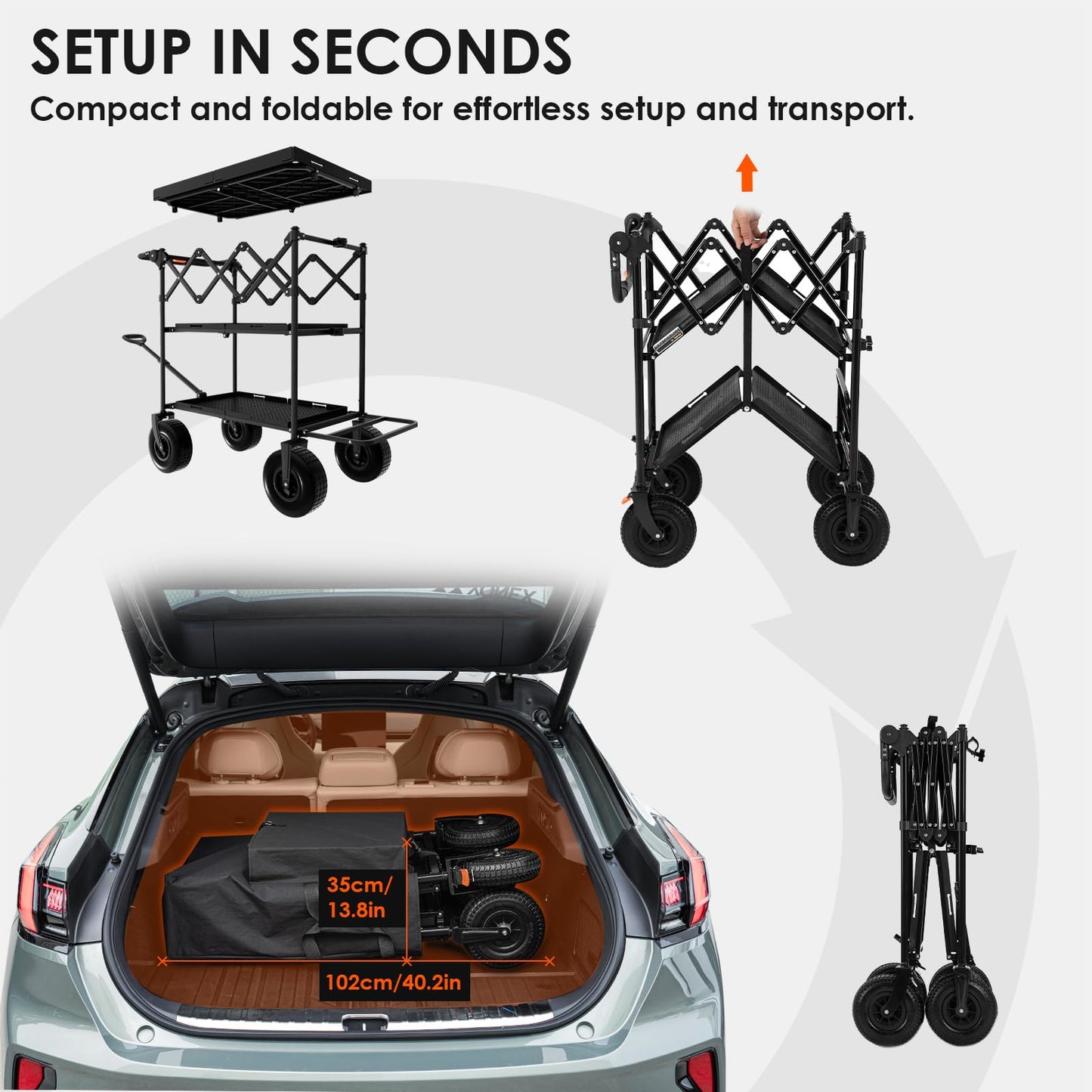TARION Video Production Camera Cart - Foldable Photography Dolly with Inflatable Rubber Wheels and Wider Top Shelf - Heavy Duty Mobile Workstation with Storage Bins for Film Crew - Titanrig Cart Pro