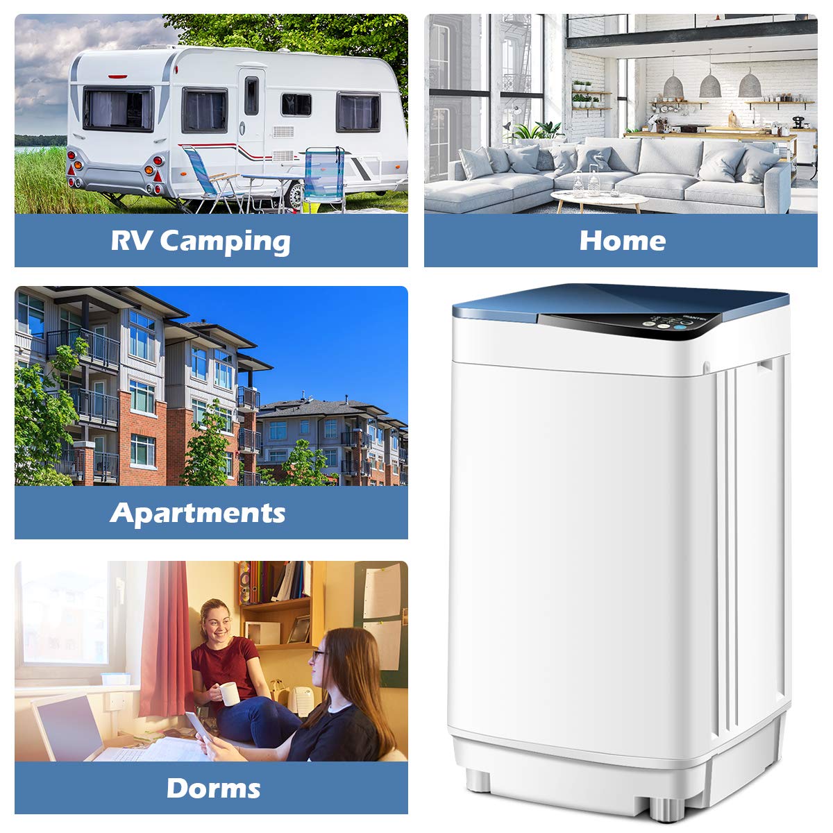 Waterjoy Portable Washing Machines, 7.7 lbs Load Capacity Portable Washer and Dryer Combo with Built-in Barrel Light & LED Display for Household and Apartment （Blue）