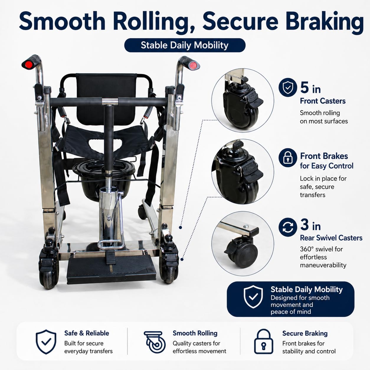 Patient Lifts for Home Use. Patient Lift Transfer Chair. 4-in-1 Transfer Chair & Commode Chair. Hydraulic Lift Chair for Elderly. Chair Lift for Bed to Toilet. Steel Frame. Dual Handle