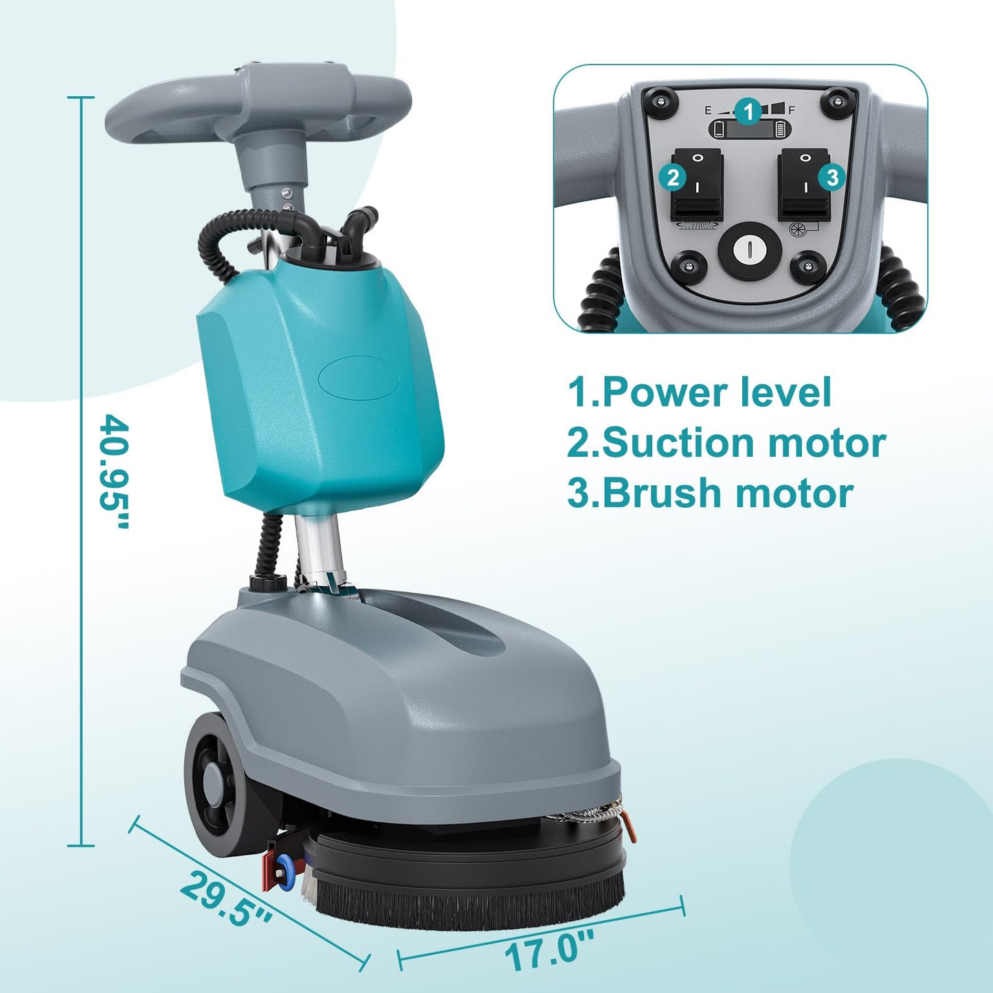 KARHDIR Walk Behind Commercial Floor Scrubber Machine, Battery Powered Cordless Compact Scrubber 15" Cleaning and 23" Suction Width, 6 Gal Sewage and 5 Gal Water Tank, 24000 Sq Ft/h