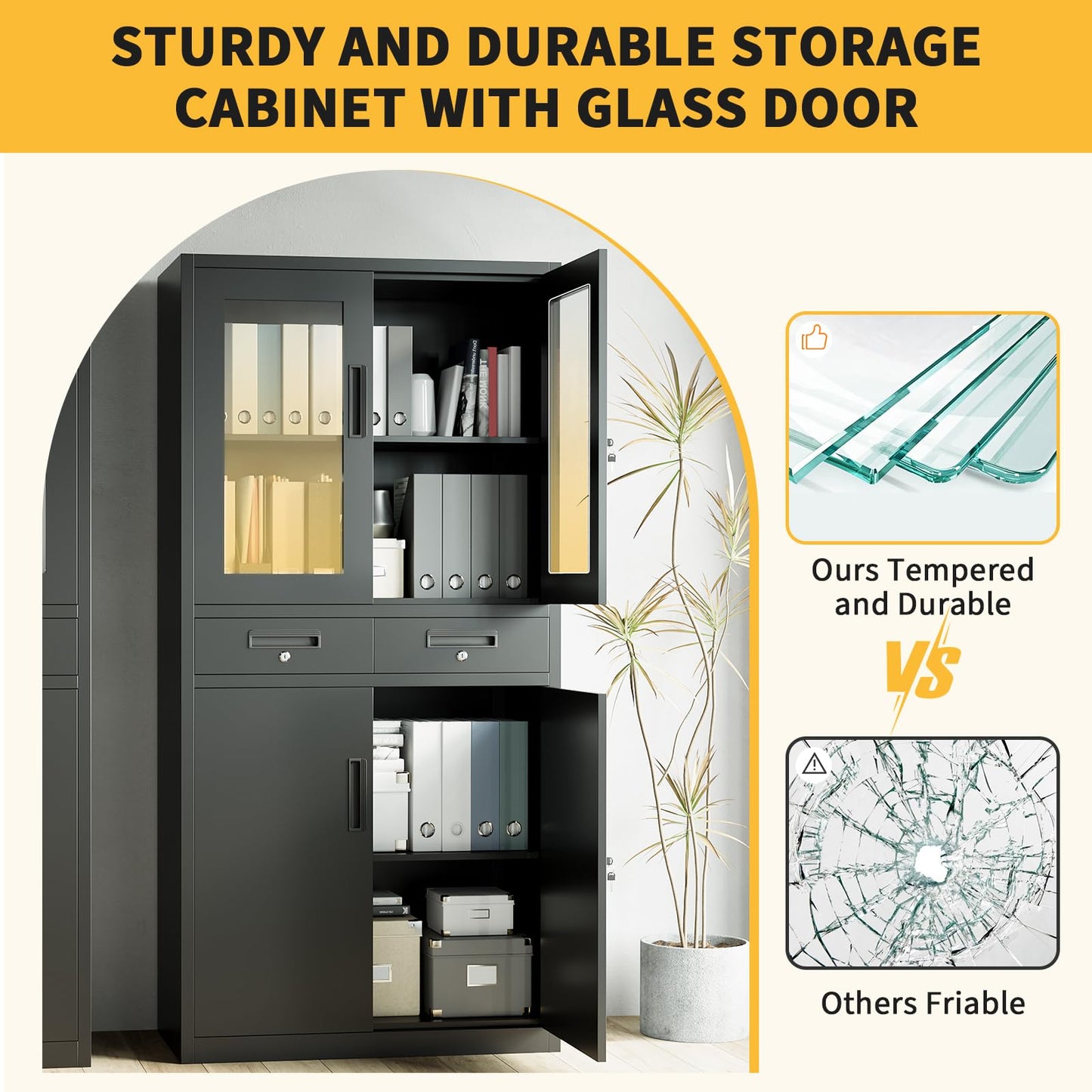Garvee File Cabinet 2-Drawer Lateral with Lock, Metal Office Filing Cabinet for Letter/Legal/a4, Heavy Duty Storage Organizer, Full Extension Drawers, Anti-Tip Safety, Black, Home Office Organization