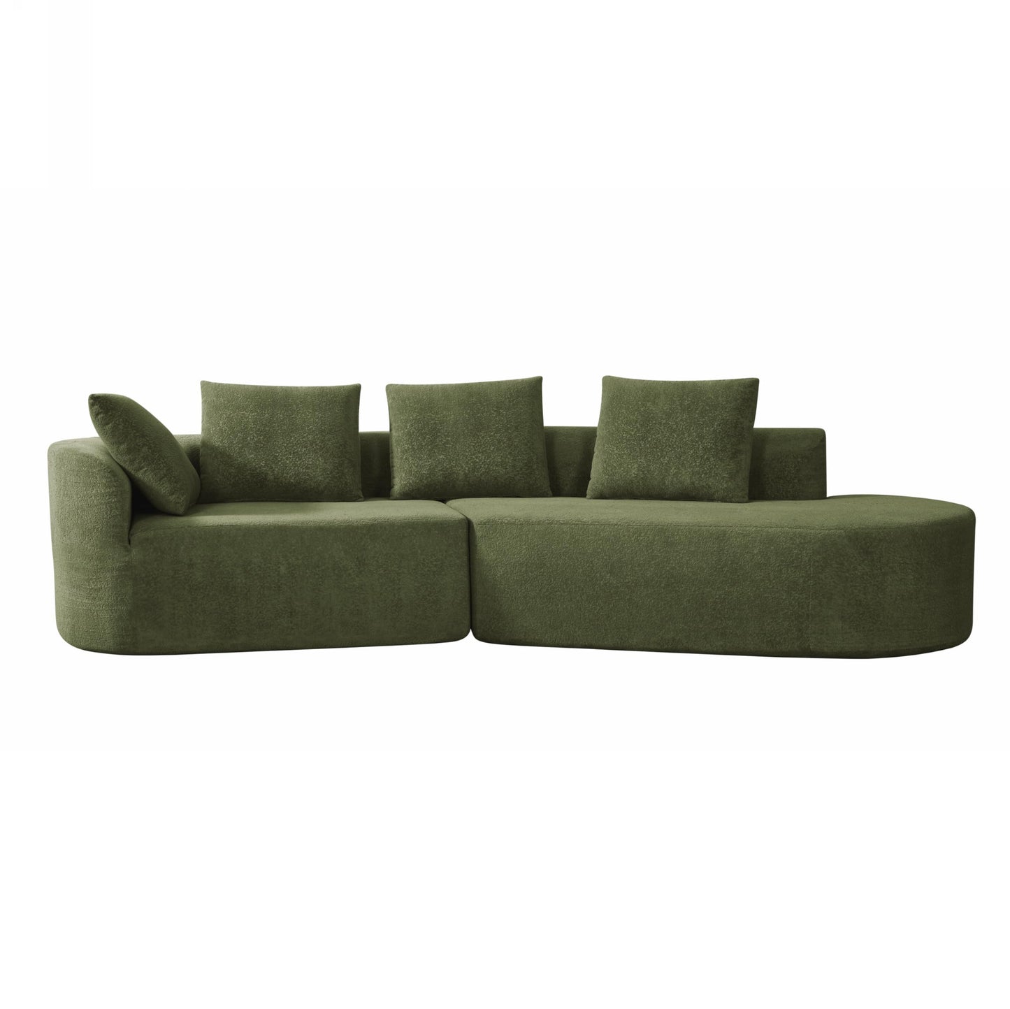 Merax 116" Curved Polyester Sectional Sofa, Modern Pearl Upholstery 3 Seat Cloud Couch with Chaise Lounge & 4 Pillows for Living Room, Green