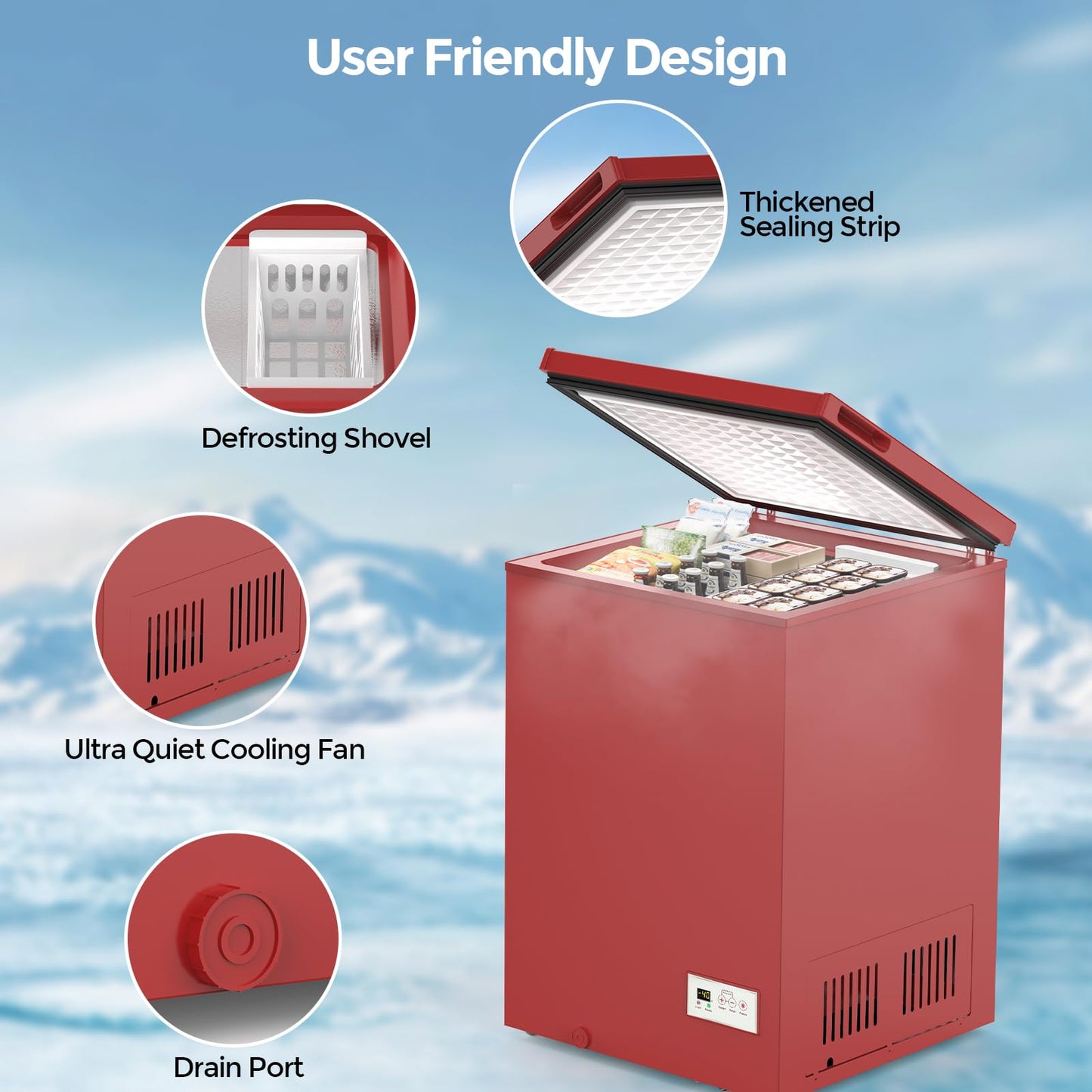 COWSAR 3.5 Cu.Ft Ultra-Low Temperature Chest Freezer, 14℉ to -40℉ Deep Freezer with 2 Removable Stainless Steel Baskets, Electronic Control, 7 Level Adjustable Thermostat