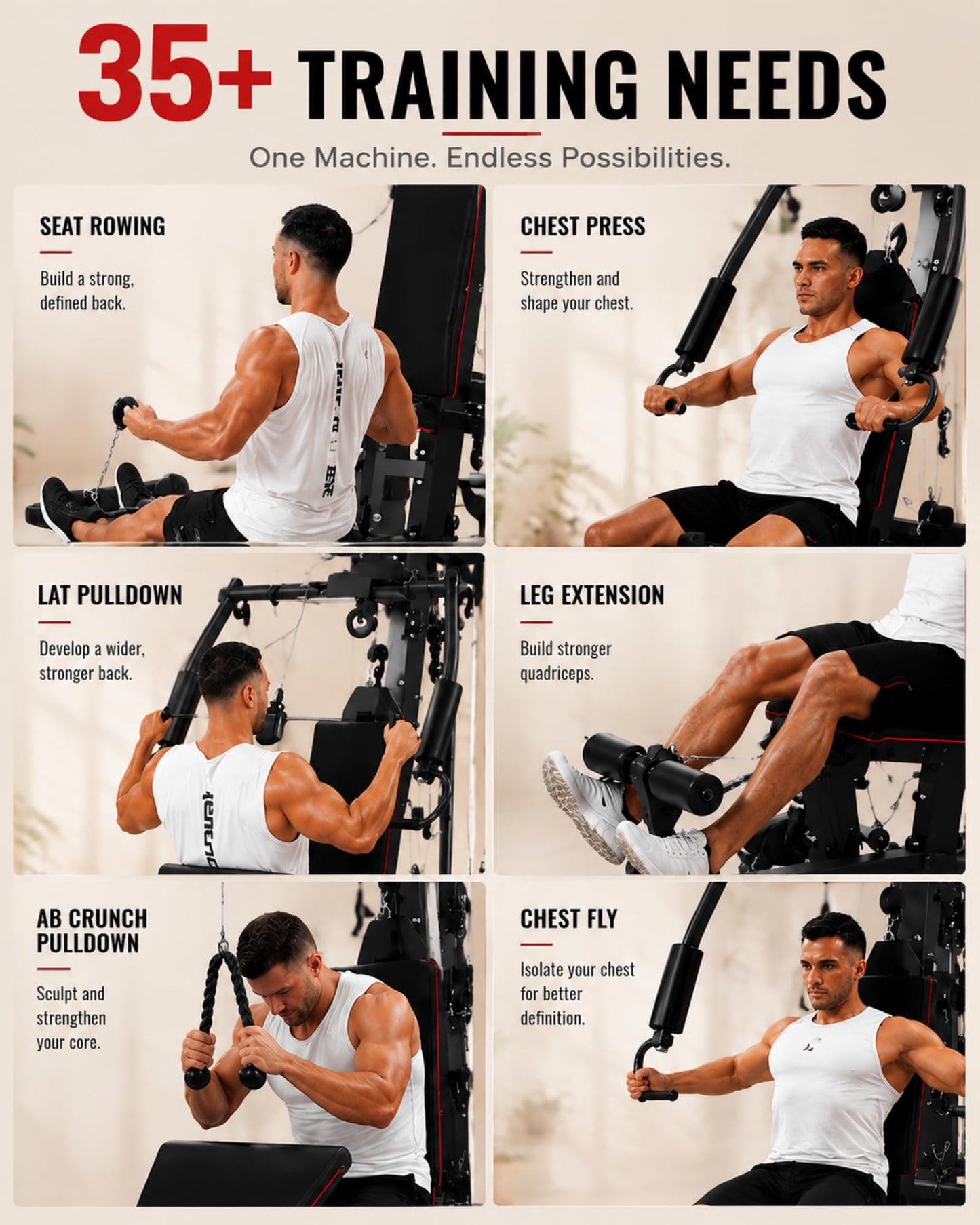 GARVEE Home Gym Machine with Leg Press & Preacher Curl, Multifunctional Full Body Workout Equipment for Home Gym, Adjustable Chest Press, LAT Pulldown, Rowing & Leg Training System, 300 LBS Capacity