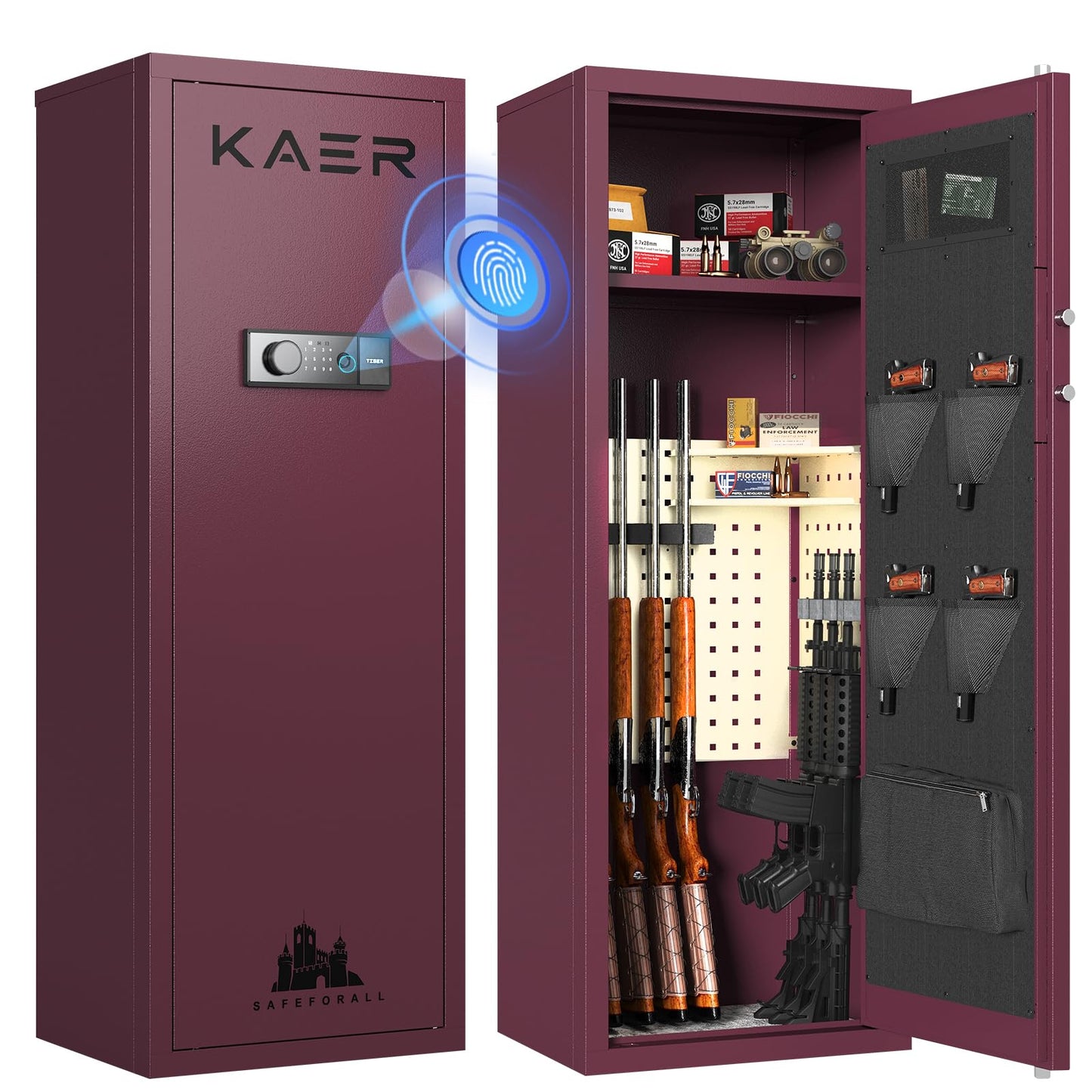 KAER 8-12 Gun Safe with Digital Electronic Keypad and Fingerprint, Heavy-Duty Long Rifle Safe for Rifles and Pistols with Removable Shelves, For Living Room Office Garage Shooting Range