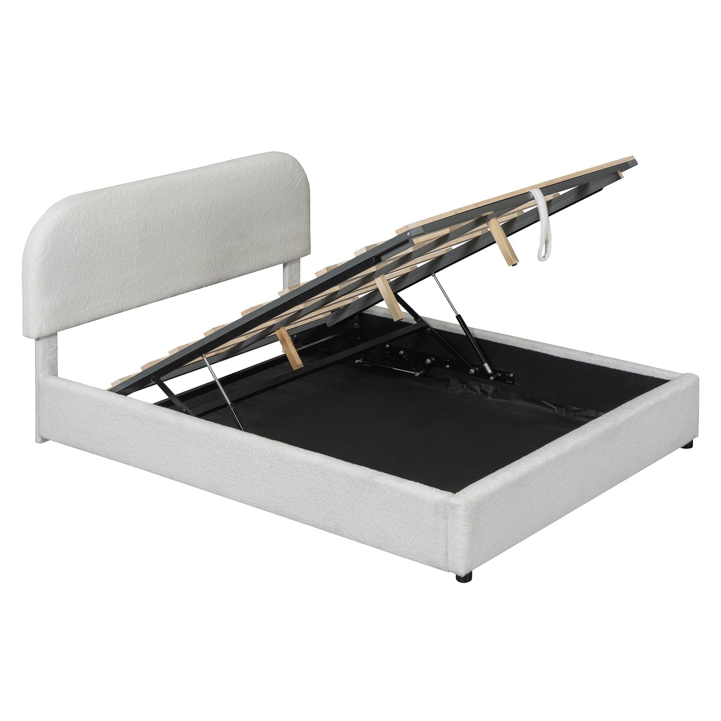 Merax Teddy Fleece Full Size Upholstered Platform Bed with Hydraulic Storage System,Curved Headboard,Hidden Lift-Up Storage Compartment,No Box Spring Needed for Bedroom,Guest Room,White