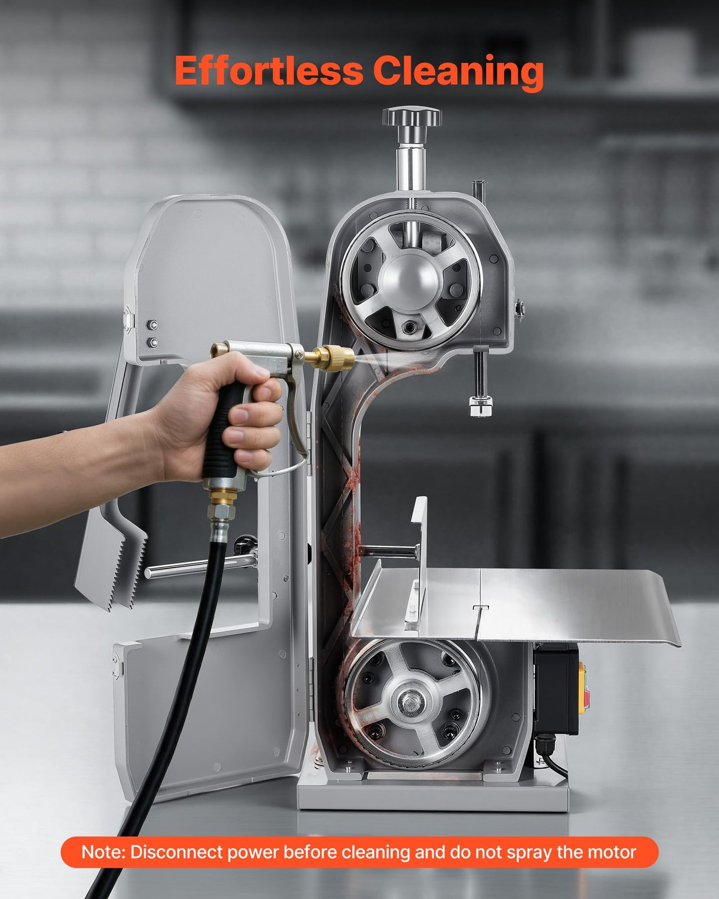 VEVOR Commercial Electric Meat Bandsaw, 1100W Bone Sawing Machine with 12.4" x 18.1" Workbench, 0-4.3" Cutting Thickness, 7 Extra Replacement Blades, for Cutting Bone, Frozen Meat, Pork, Beef & Ribs