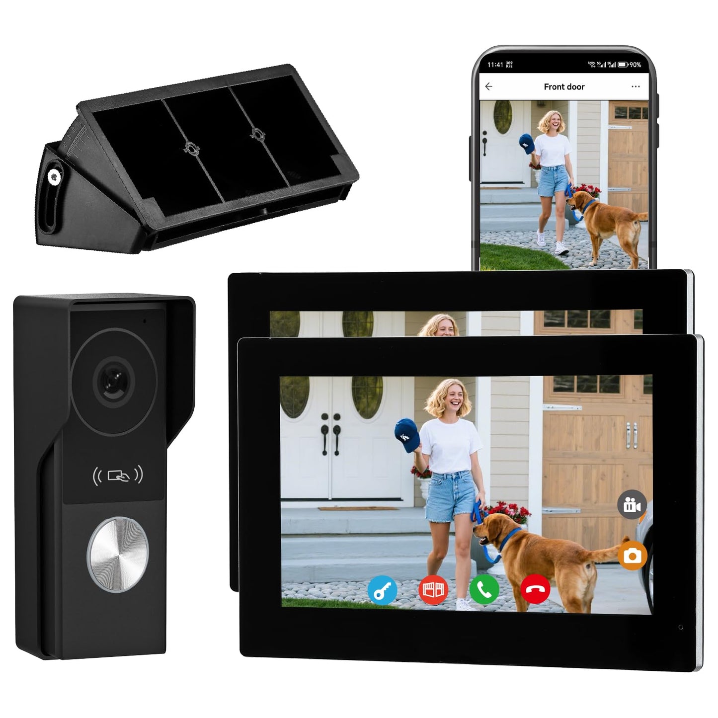 KeonBell 1080p Video Doorbell intercom withMonitor System, WiFi Video Intercom 1080FHD Metal Camera, 7 inch Two Monitor with32GB Card, Tuya APP, Two-Way Audio,Detection, Unlock for Single-Family Home