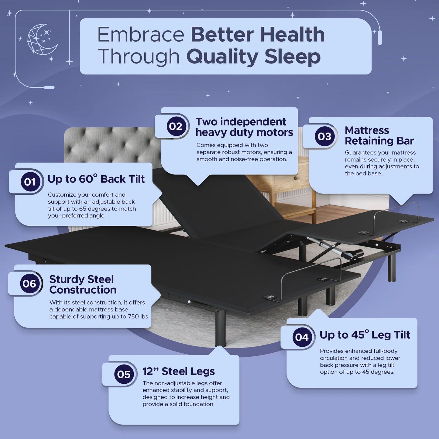 Celestial Aurora Adjustable Bed Base (Frame) + 12 inch Gel Memory Foam Mattress (Medium Soft), Easy Assembly, Head and Foot Lift, Zero Gravity, Memory Positions, CertiPUR-US Bed - Split King