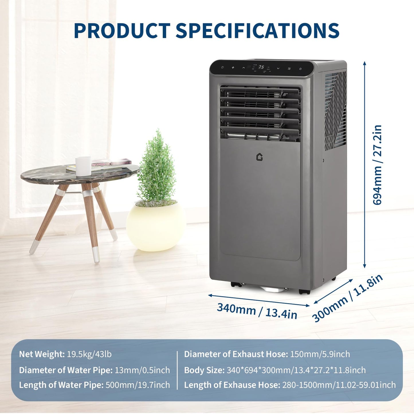 2025 New Model Portable Air Conditioner, 8000 BTU Air Conditioner Cool Up to 350 Sq.Ft, 3-in-1 AC Unit, Dehumidifier, Fan, Window Installation Kit & Remote Control,LED Display,24Hrs Timer for Home