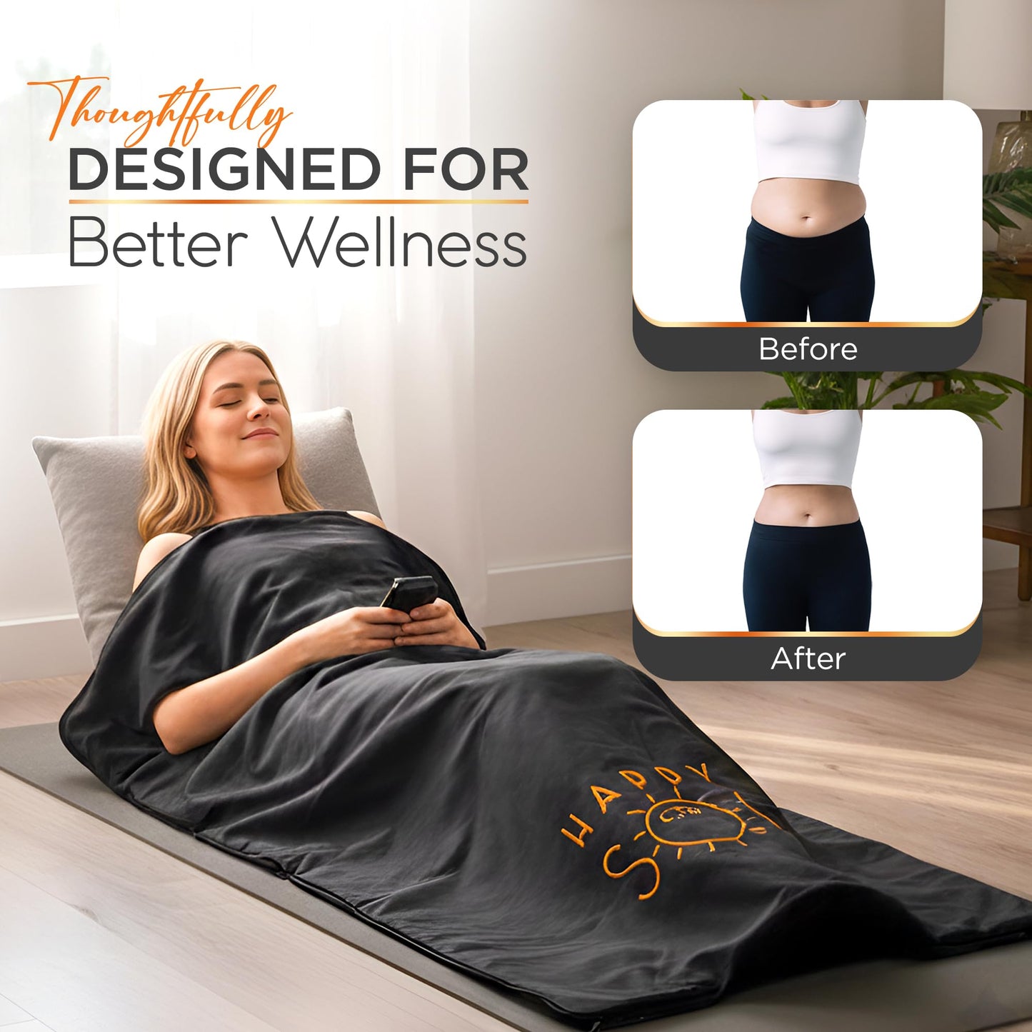Happy Sol Far Infrared Sauna Blanket for Home, Portable Infrared Sauna Blanket for Therapy, Convenient Arm Holes, Sauna Blanket for Detox, Suitable for Relaxation and Exercise Recovery, Very Low EMF