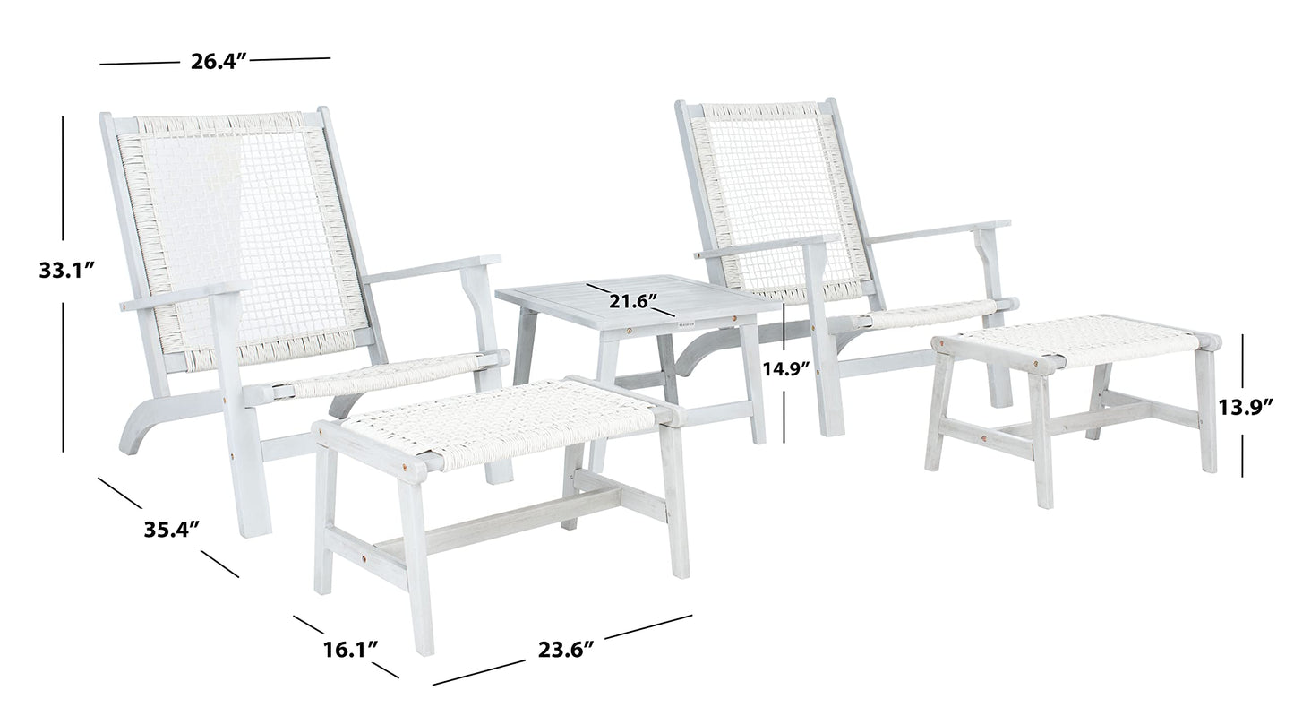 SAFAVIEH Outdoor - Chantelle Lounge Set - Grey & Grey - Solid Wood with Cushion - Coastal Low-Seat Design - Ideal for Patio, Deck, Porch, Backyard (PAT7076B)