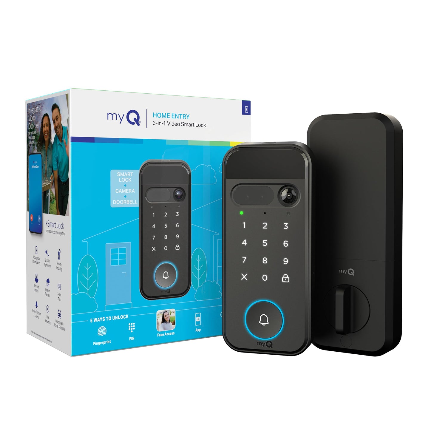 myQ Secure View™ 3-in-1 Smart Lock with 2K HDR Video Doorbell Camera, Face Access, Fingerprint Access, PIN & App Control — Intelligent Entry with Built-in Camera, Color Night Vision & Two-Way Audio