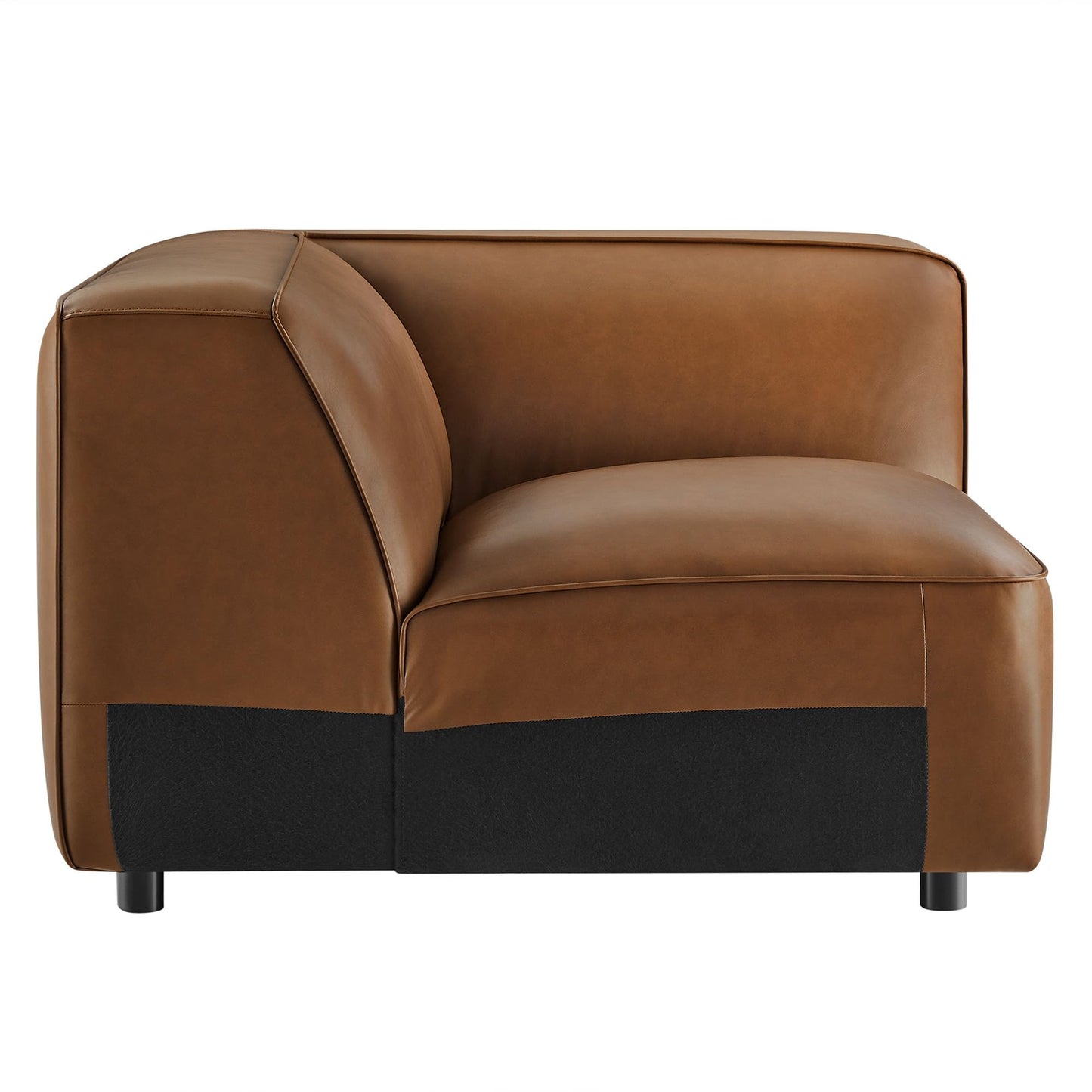 Modway Auren Vegan Leather Corner Modular Chair in Coffee - Mid Century Modern Faux Leather Corner Sectional Couch - Living Room Armless PU Leather Single Sofa Chair