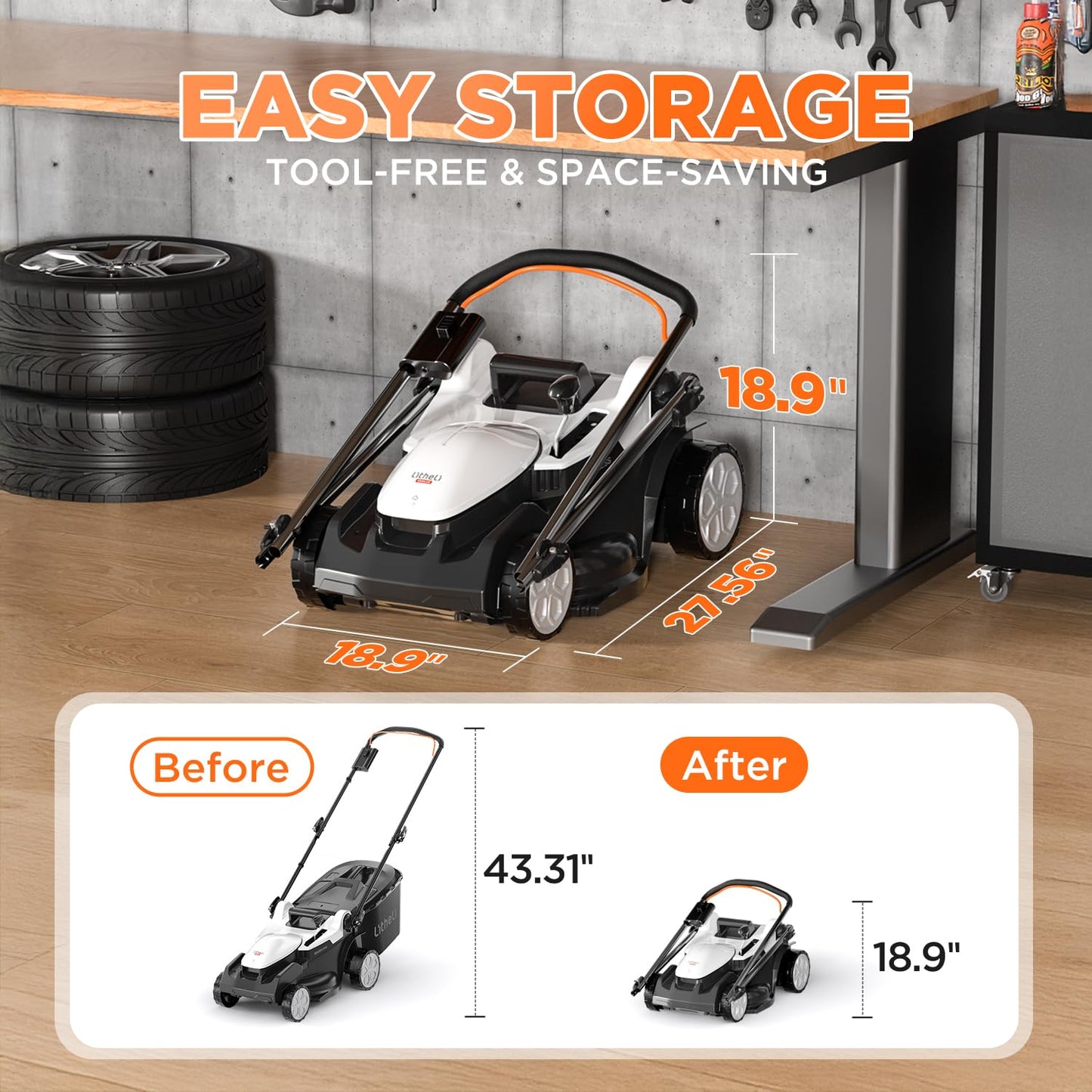 Litheli 16.5" Electric Lawn Mower Cordless, Brushless Lawnmower with 6-Height Adjust and 2 x 4.0Ah Batteries, for Garden and Yards