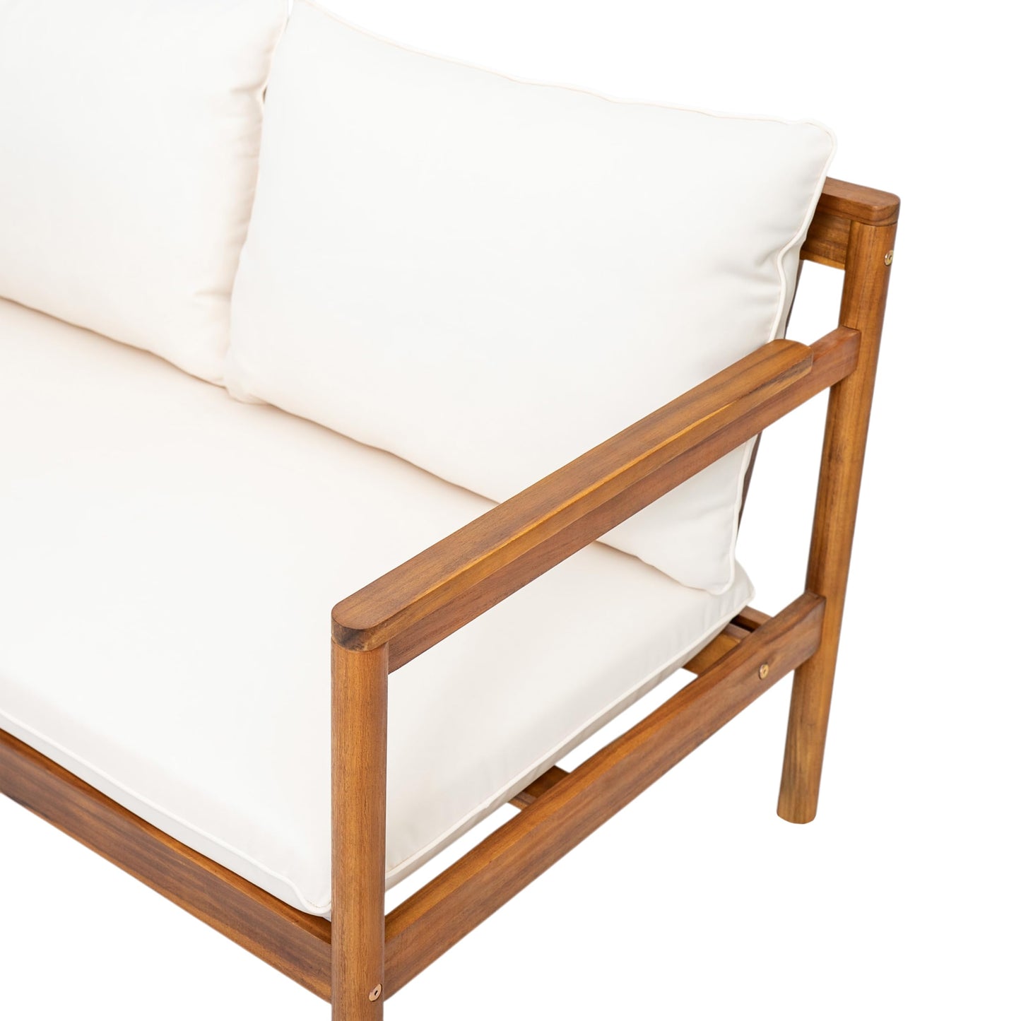Christopher Knight Home Vorms Outdoor Loveseat with Coffee Table, 2-Piece Acacia Wood Patio Furniture Set with Rope Backrest, Patio Conversation Chat Sets for Backyard Balcony, Teak+Cream