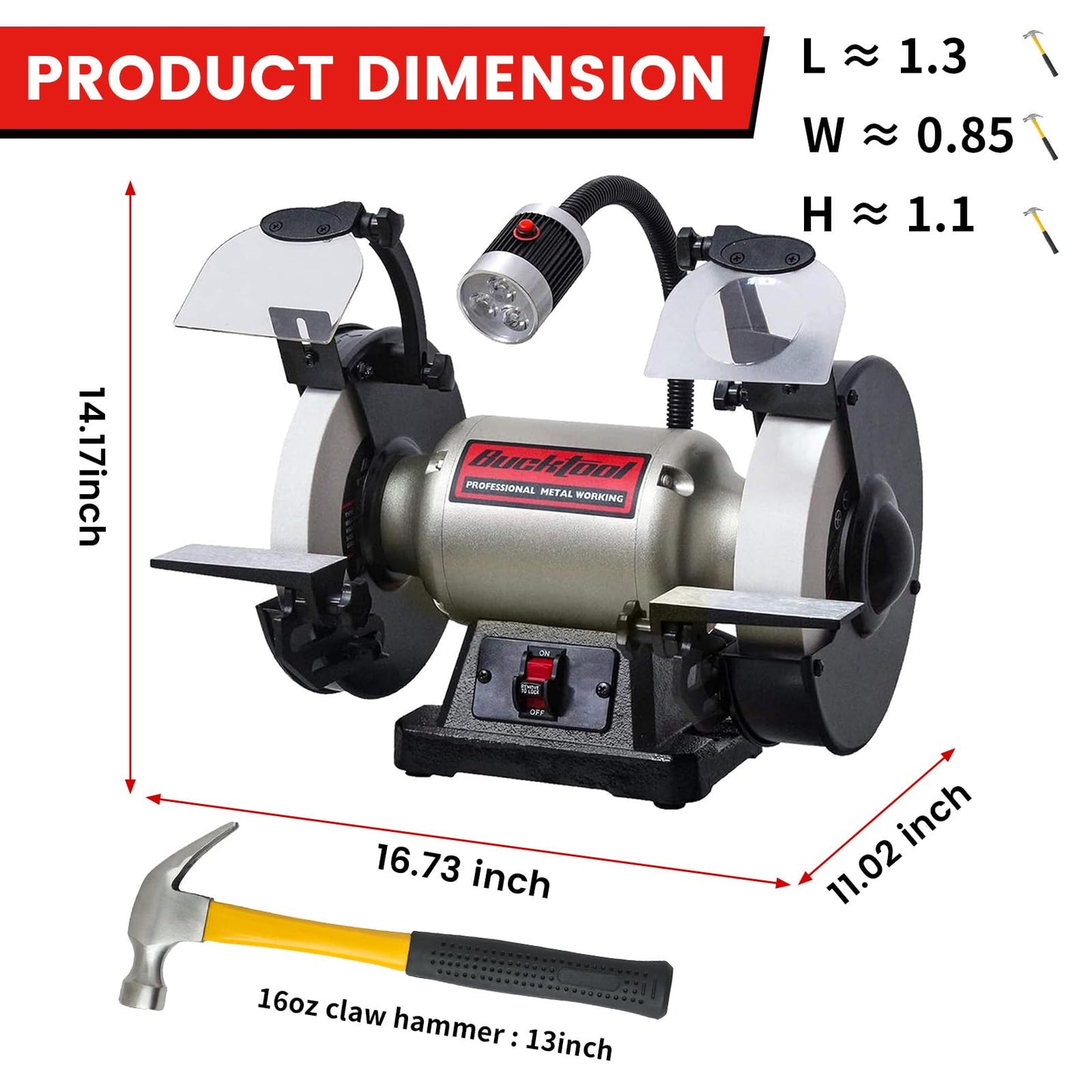 BUCKTOOL 8 Inch 3/4 HP Low-Speed Bench Grinder fit CBN Wheel Professional Wobble-free Wheel Grinder TDS-200C4HL