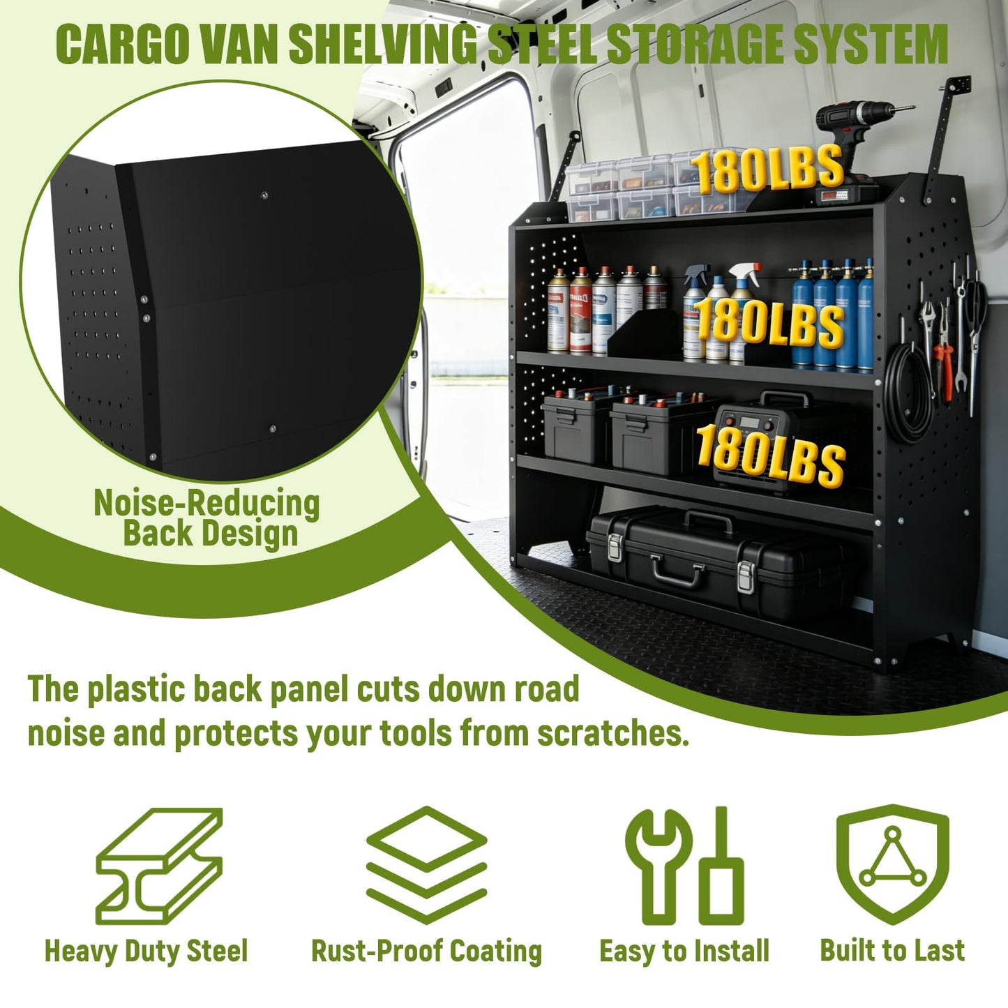 StellarStar Van Shelving Steel Storage System for Low/Mid/High Roof Ford Transit, Promaster, Chevy Express/GMC Savana, NV, Sprinter and Metris, Heavy-Duty Cargo Van Shelving, 52" W x 46" H x 13" D