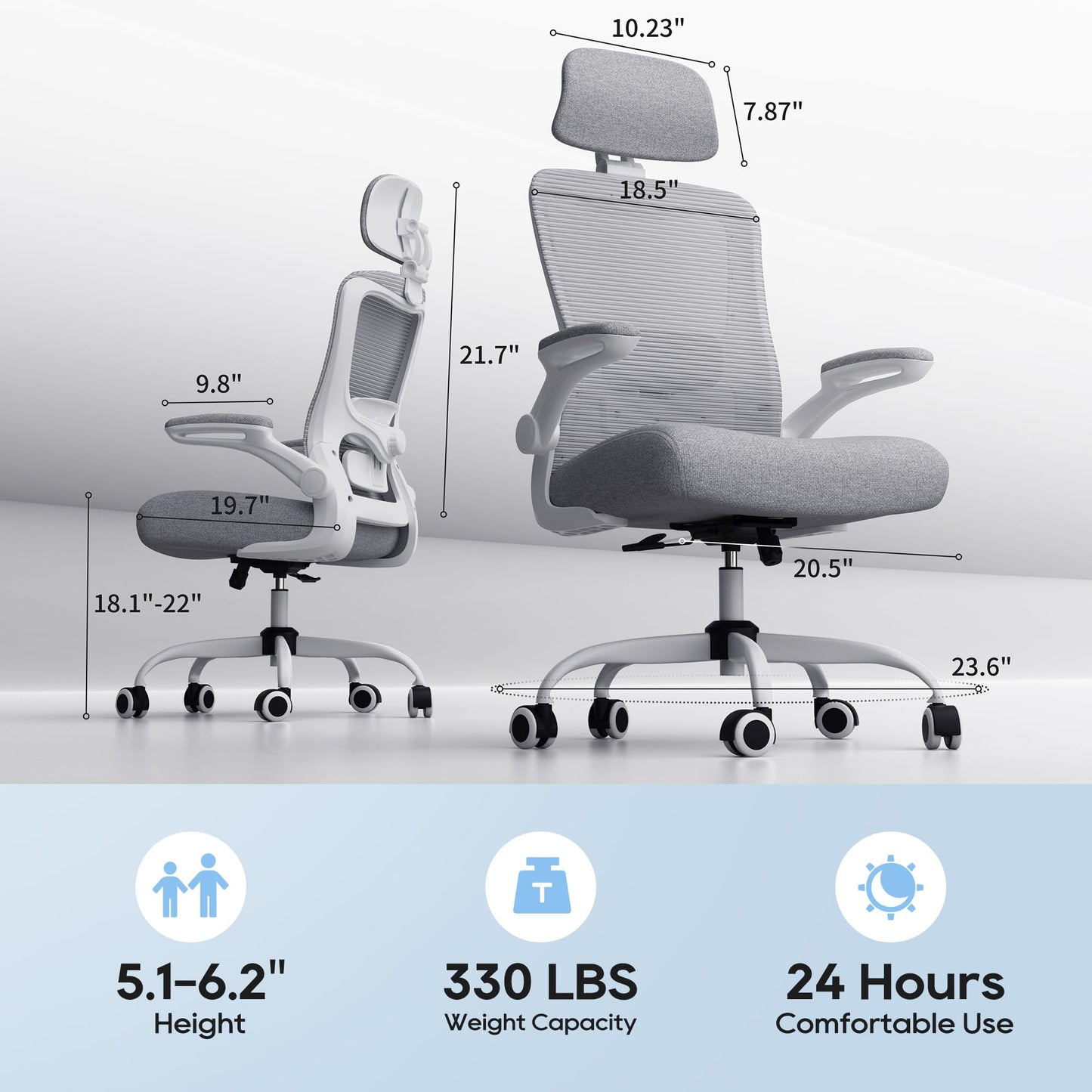 Ergonomic Office Chair, High Back Mesh Office Chair with Adjustable Lumbar Support, Flip-Up Armrests, Swivel Computer Desk Chair for Home Office